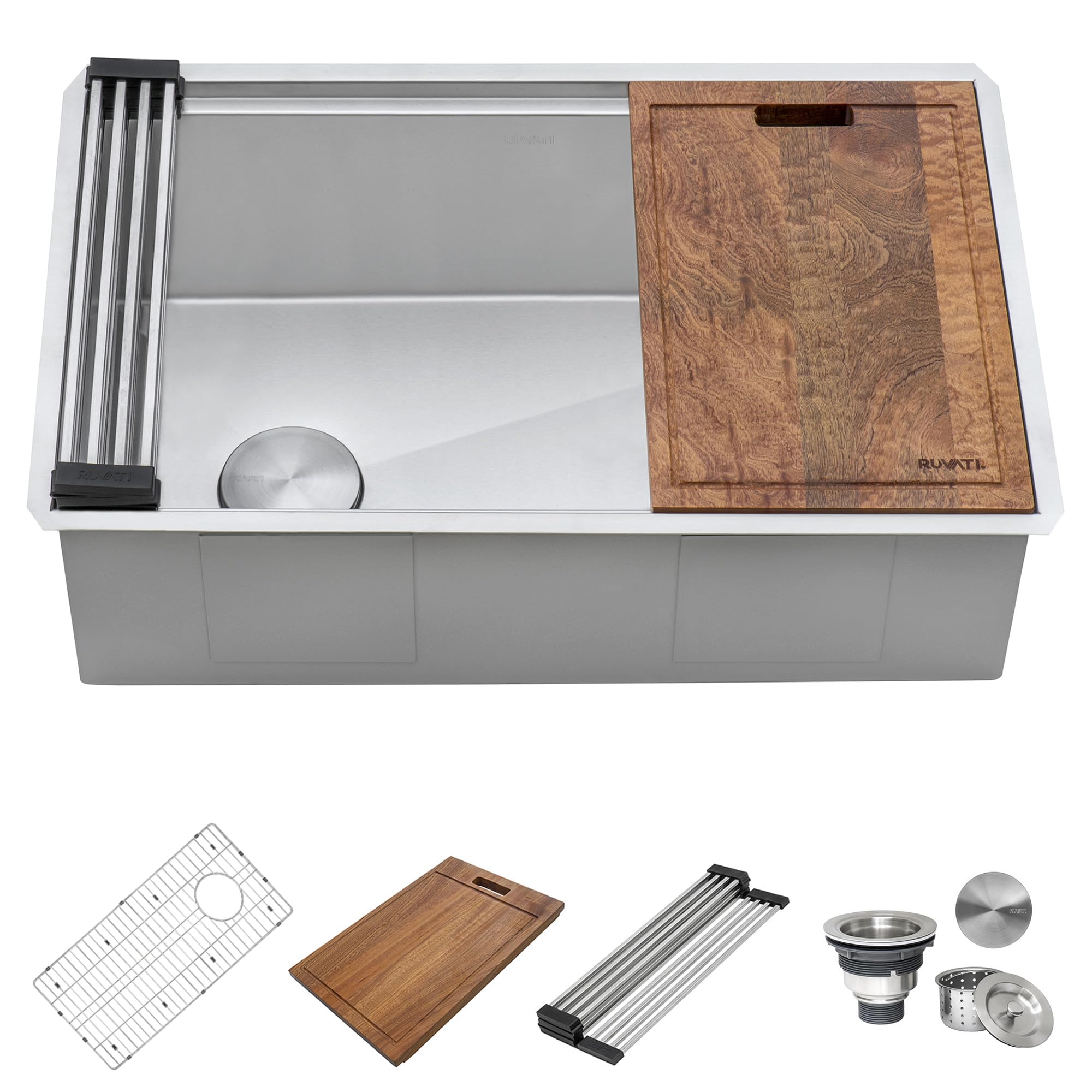 Ruvati 27-Inch Workstation Slope Bottom Offset Drain Undermount 16 Gauge Kitchen Sink - Rvh8570