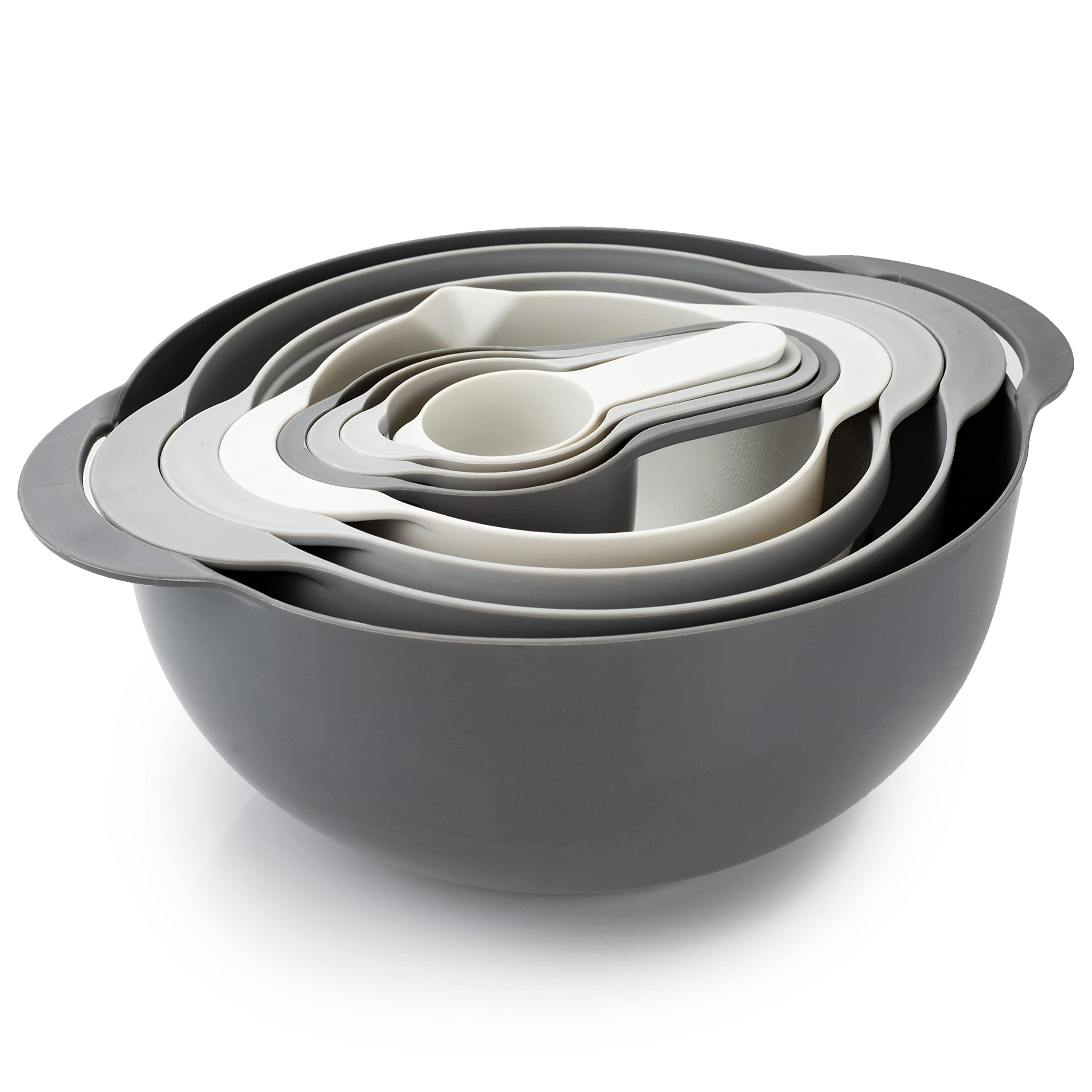 Cook With Color 8 Piece Nesting Bowls With Measuring Cups Colander And Sifter Set - Includes 2 Mixing Bowls, 1 Colander, 1 Sifte