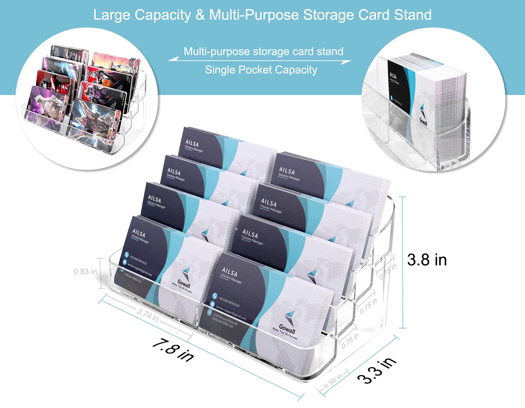 Gowall Business Card Holder, 8 Pocket Acrylic Business Card Holder For Desk Clear Business Card Stand Desktop Business Card Hold