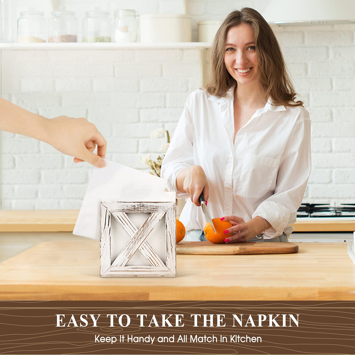 Puersi Farmhouse Wooden Napkin Holder For Tables, Rustic Kitchen Decor For Counter, Ideal Napkin Dispenser For Dining Counter To