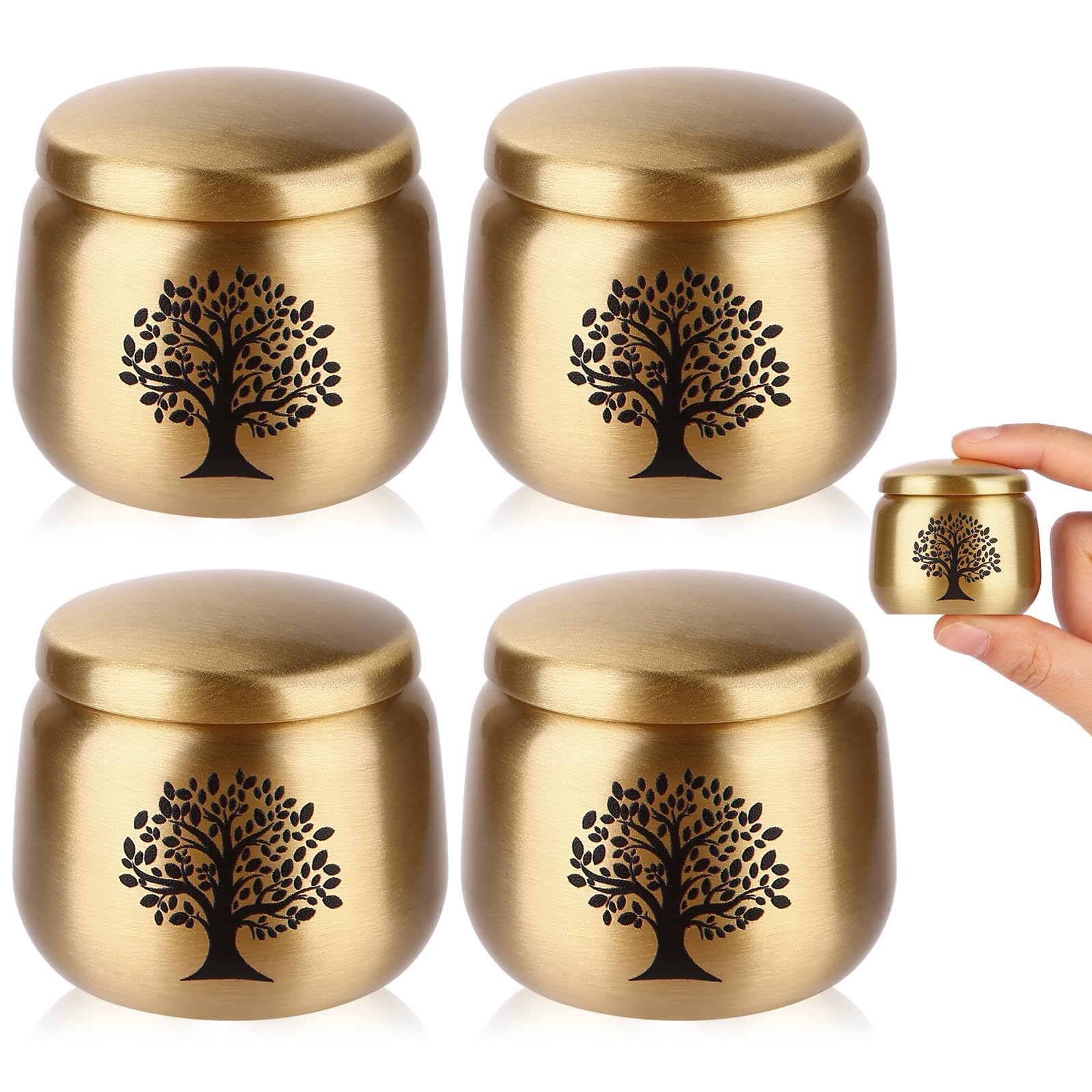 HOOMTREE Small Keepsake Urns for Human Ashes Set of 4, Mini Brass Urns with Tree of Life Pattern Engraved