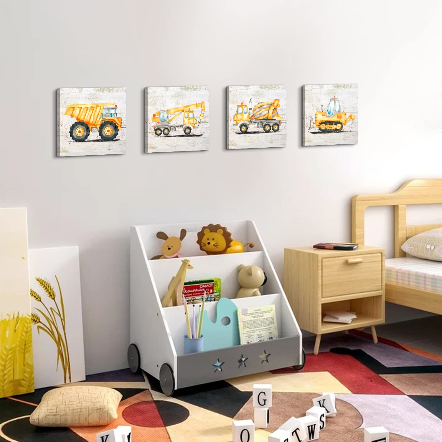 Construction Decor For Boys Room Truck Canvas Wall Art For Toddler Bedroom Tractor Digger Excavator Pictures Vehicle Themed Post