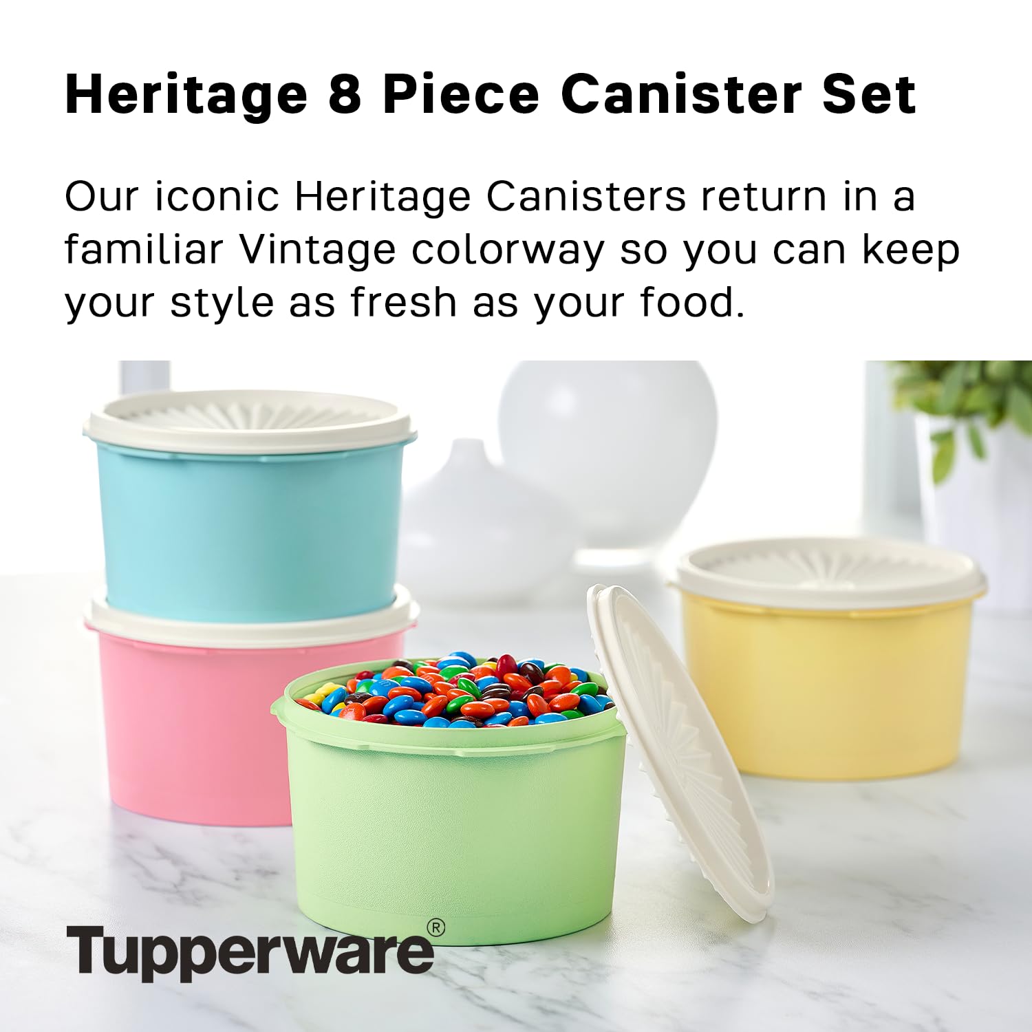 Tupperware Heritage Collection 8 Piece Food Storage Canister Set In Vintage Colors - Dishwasher Safe & Bpa Free - (4 Containers
