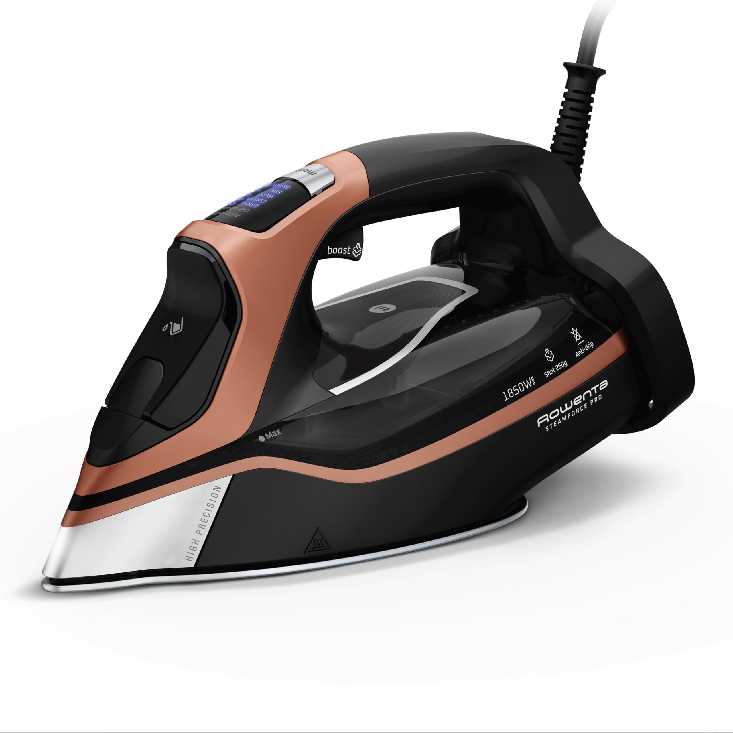 Rowenta Iron, Steam Force Pro Steam Iron for Clothes 1850 watts, 5 presets Smart Screen, Stainless Steel Soleplate, High-Efficie