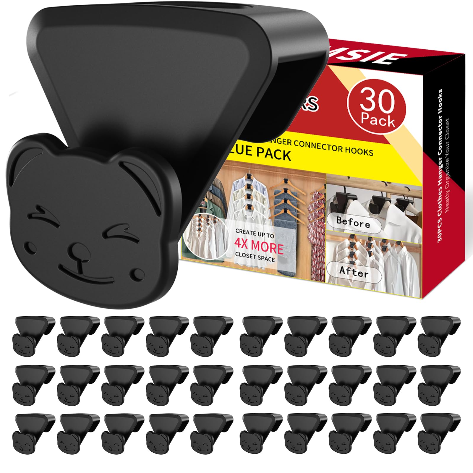 Lizmsie 30Pcs Space Saving Hangers, Upgrade 40Lb(Max) Heavy Duty Hanger Hooks, Space Savers Bear-Shaped With Triangles For Hange