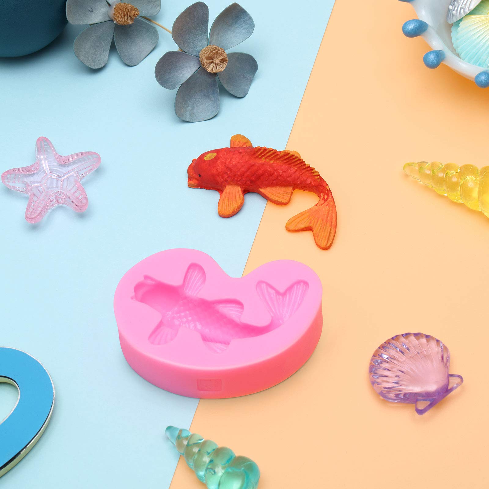 Patelai Koi Fish Silicone Mold Set - 2 Pieces, Pink Resin, Small Size for Cake Decorating and Chocolate Making