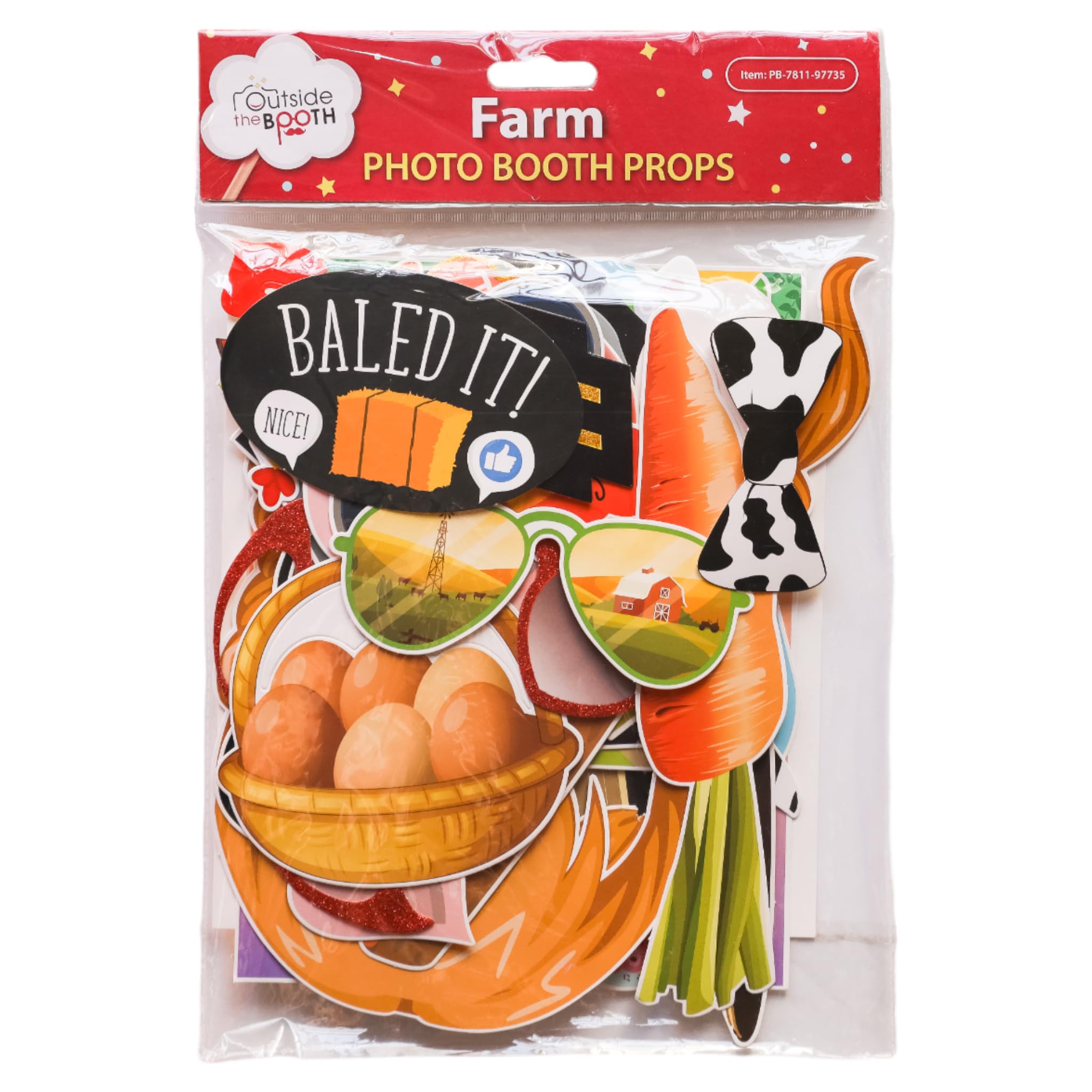 Farm Animal Photo Booth Props - 41-pc Photo Booth Kit with 8 x 10-Inch Sign  60 Adhesive Pads  45 Sticks - Cowboy and Farm Party Decorations