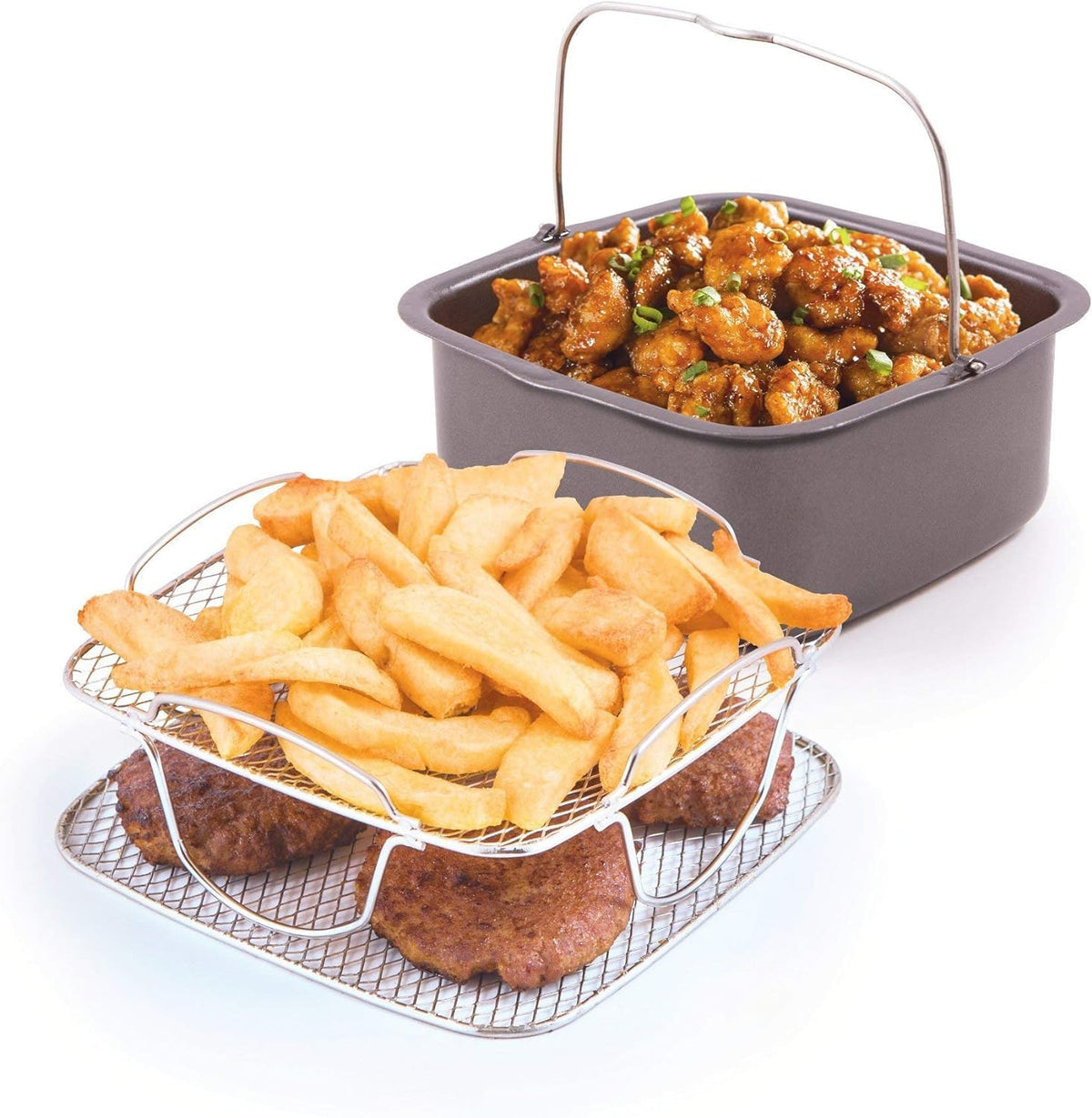 Nuwave 2Pc Brio Air Fryer Cooking Accessory Kit, Reversible Rack And Baking Pan, Compatible With 3Qt Brio Air Fryers Or Larger