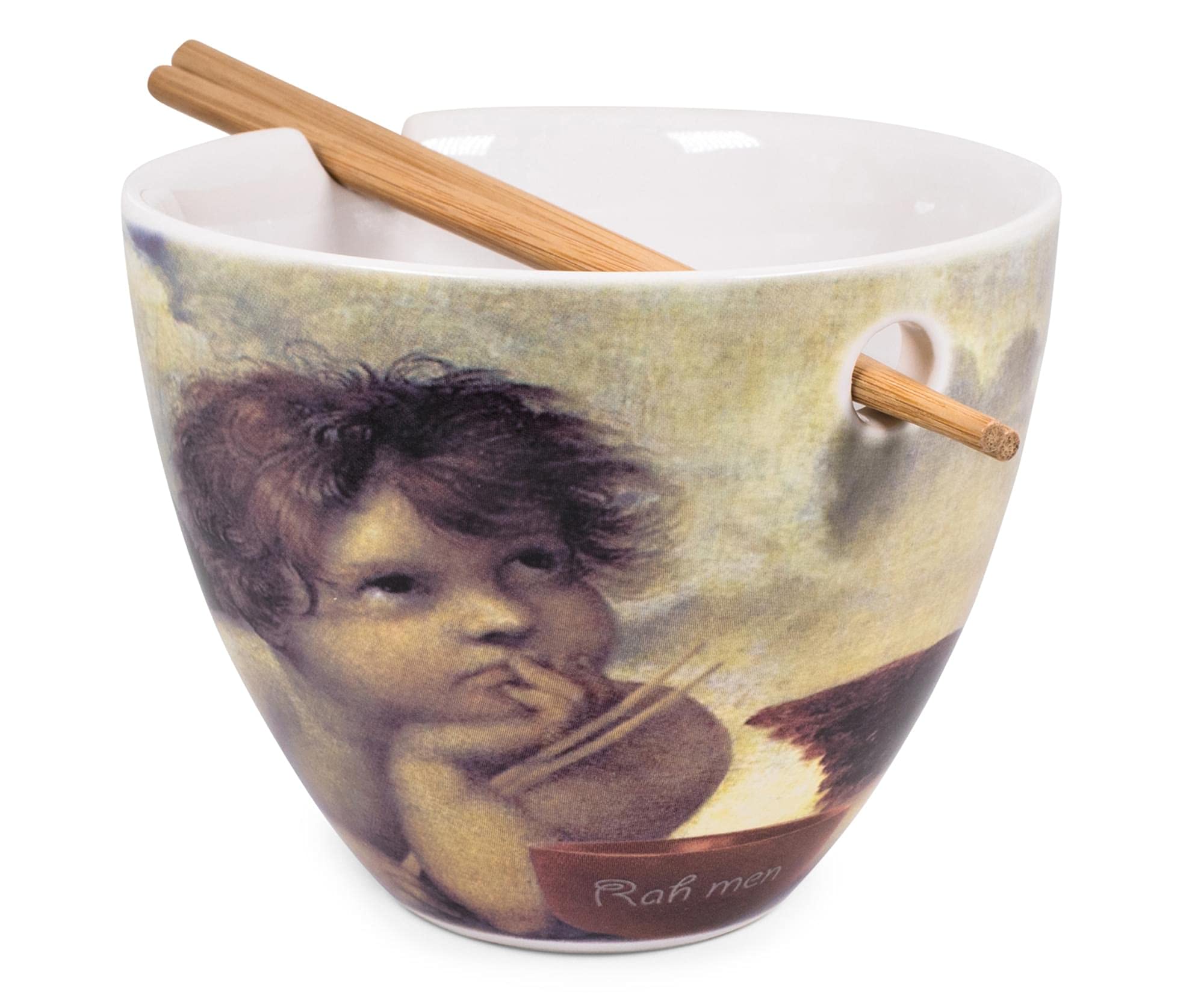 Bowl Bop Cherub Fine Art Japanese Ceramic Dinnerware Set | Includes 16-Ounce Ramen Noodle Bowl And Wooden Chopsticks | Asian Foo