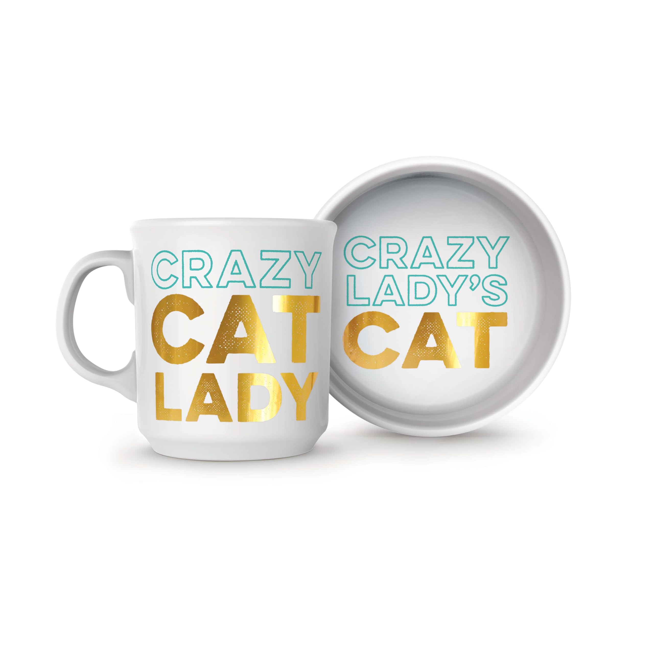 Genuine Fred Howligans - Mug + Cat Bowl - Crazy Cat Lady, White