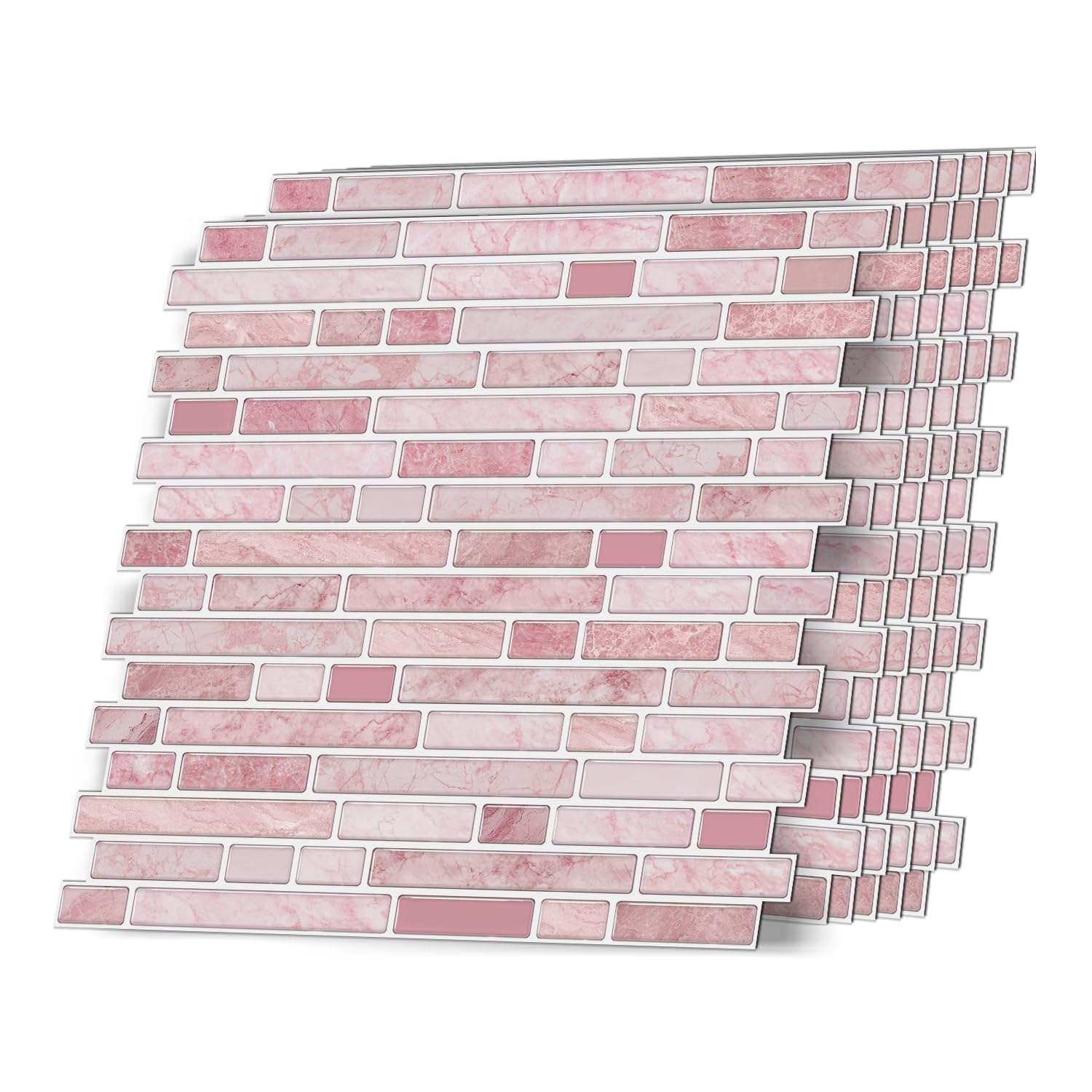 VICCI 12-Sheet Peel & Stick Tile Backsplash 12 x 12 Stick-On Wall Tiles Decals for Kitchen Bathroom & Laundry Room,Pink,Textured