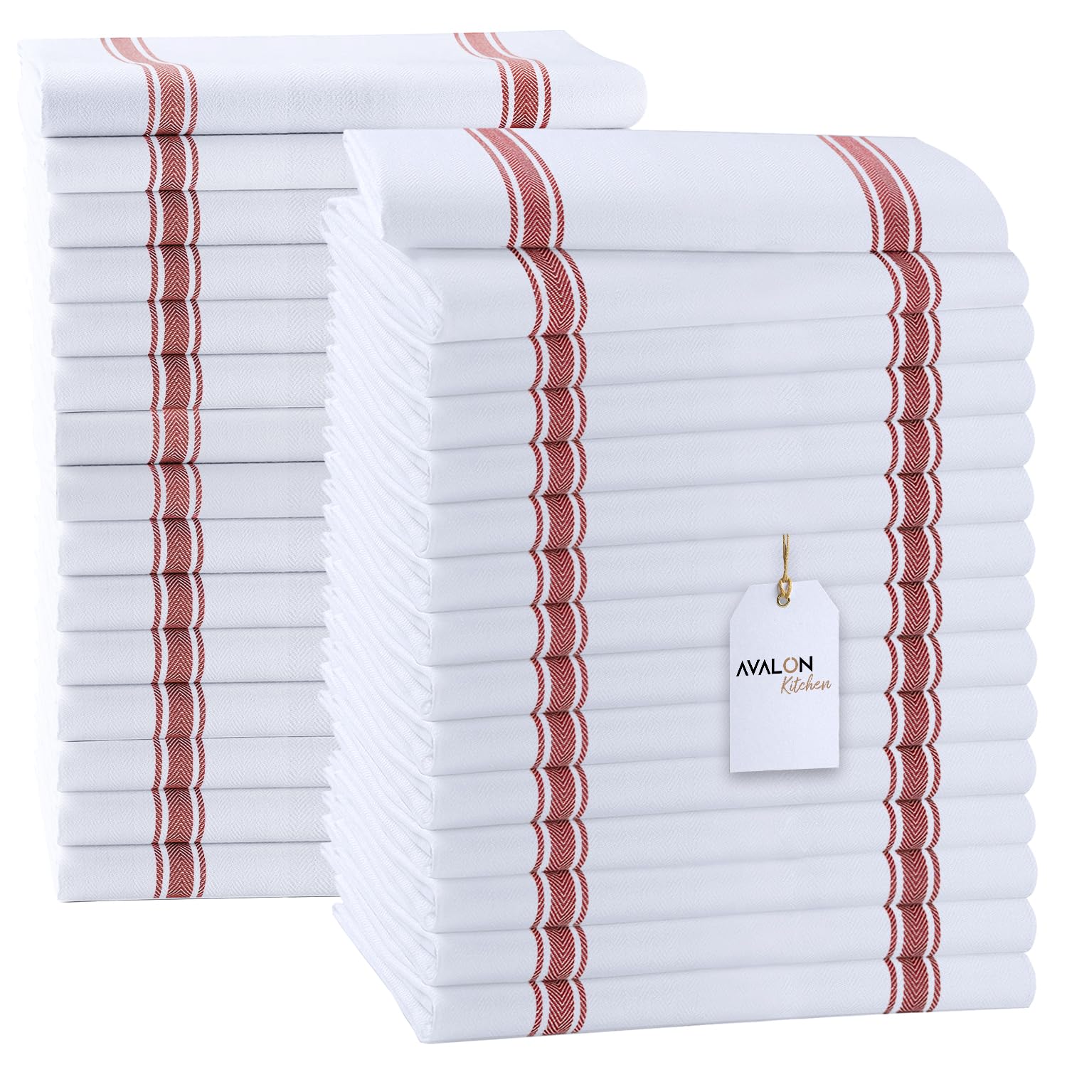 Avalon Dish Towels Set (Value Pack of 30) Size 15x25 Inch  100% Cotton Soft & Absorbent Linen Kitchen Towels  Tea Towels  Reusable Cleaning Cloths for Household Cleaning (Red)