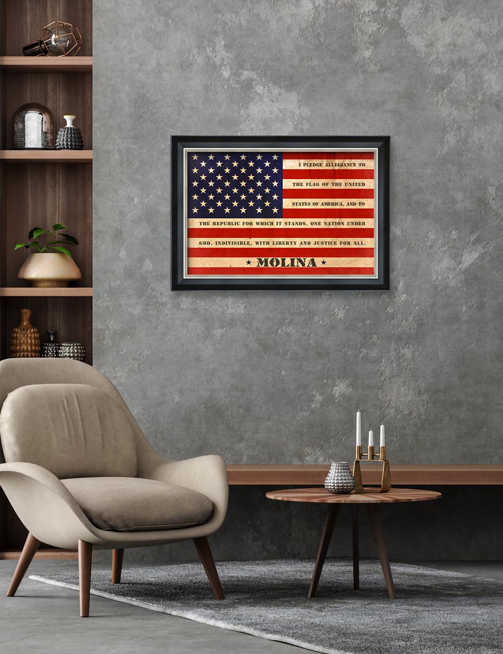 Ipic - American Flag Personalized Framed Wall Art With Names And Date On, Giclee Prints Framed With Solid Wood, Custom Memorial