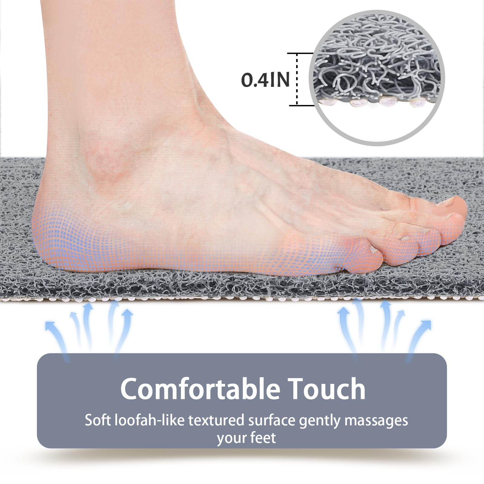 Non Slip Shower Mats For Inside Shower, 16X24 Inch, Anti-Slip Bathtub Mats For Bathroom, Foot Scrubber Loofah Bath Mats For Show