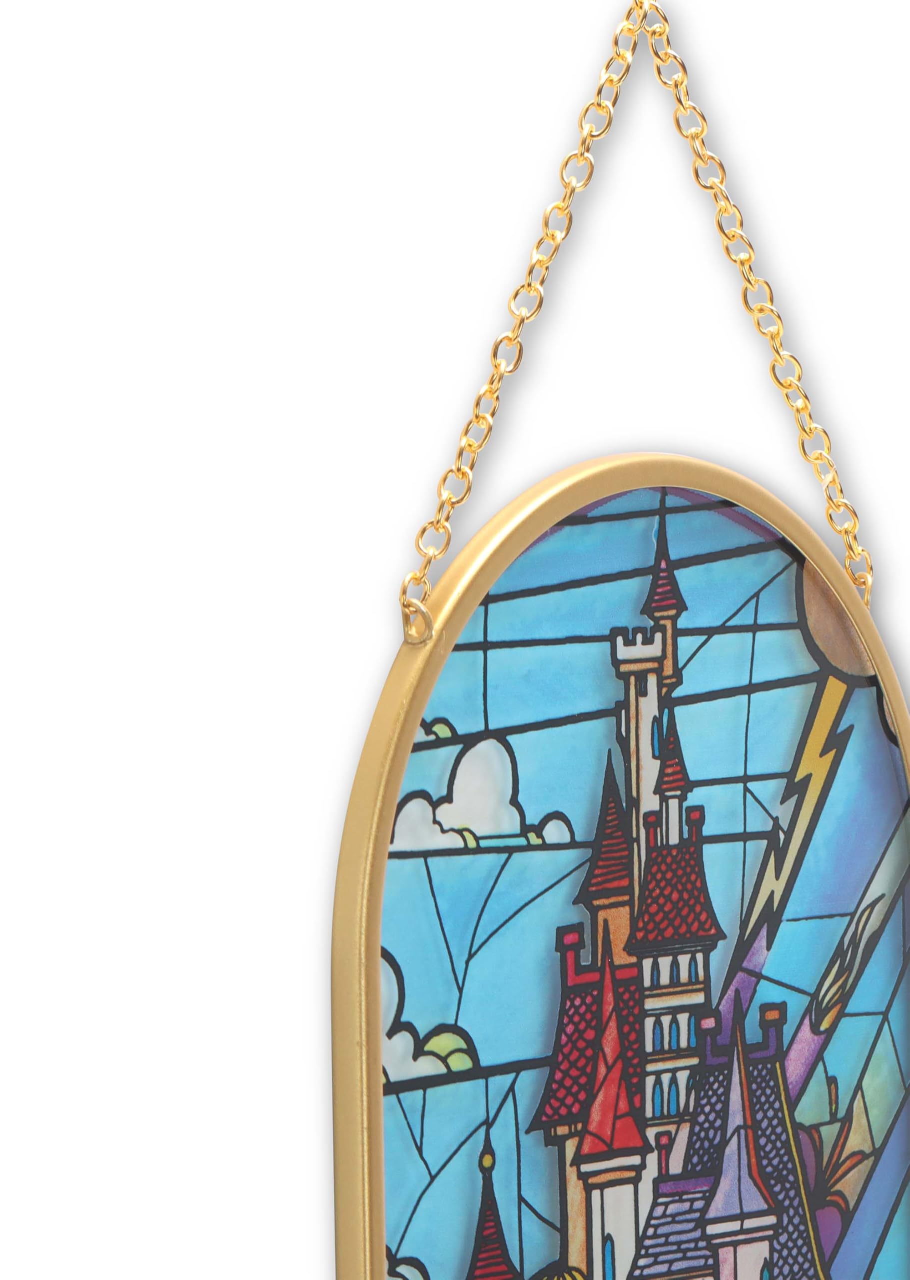 Open Road Brands Disney Beauty and the Beast Castle Hanging Glass Wall Decor - Beautiful Disney Princess Wall Art for Home