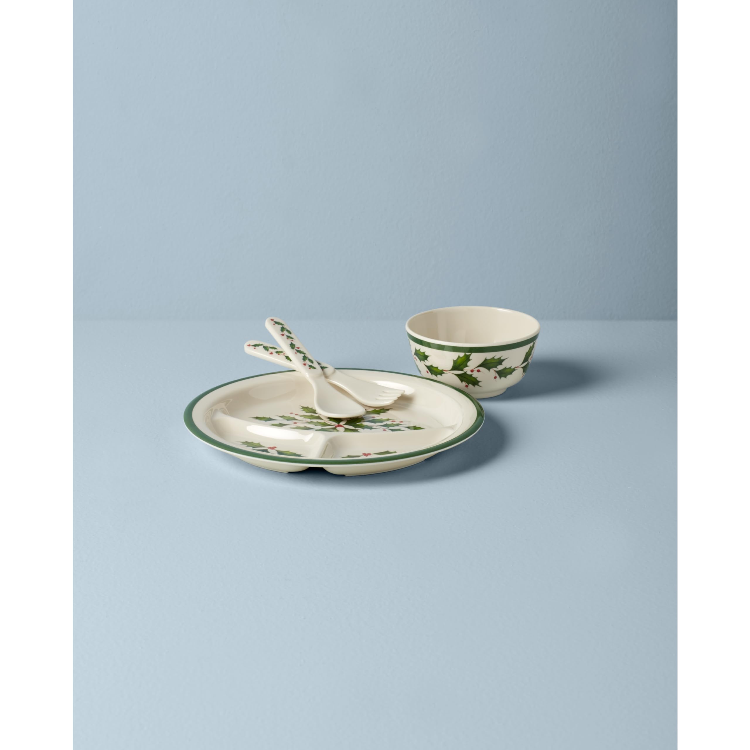 Lenox 885787 4-Piece Children's Dinner Set, Melamine, Red & Green, Christmas Dinnerware, 1.60 LB