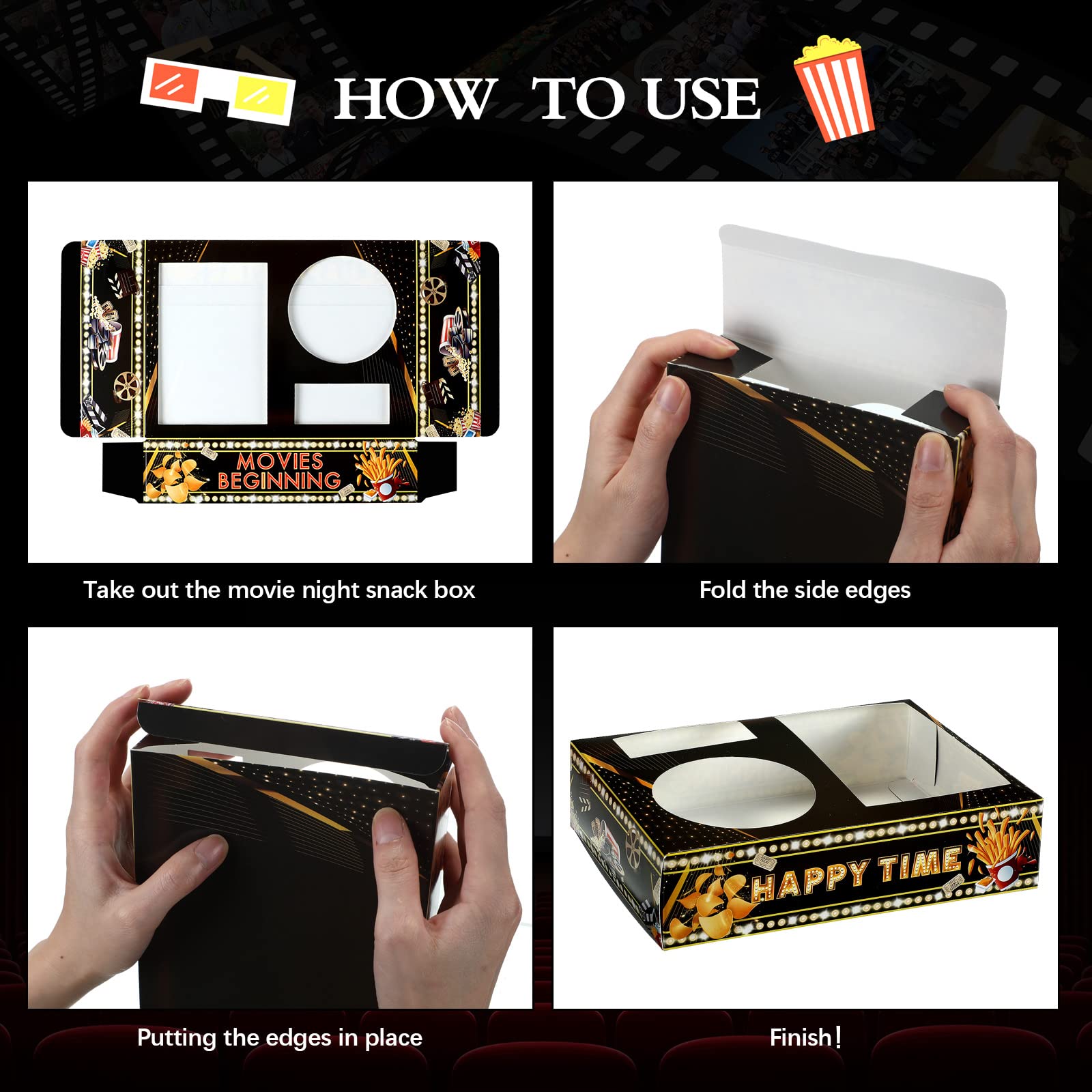 Faccito 36 Pcs Movie Night Snack Trays Movie Theater Snack Boxes Movie Night Supply Disposable Paper Snack Holder Movie Tray For