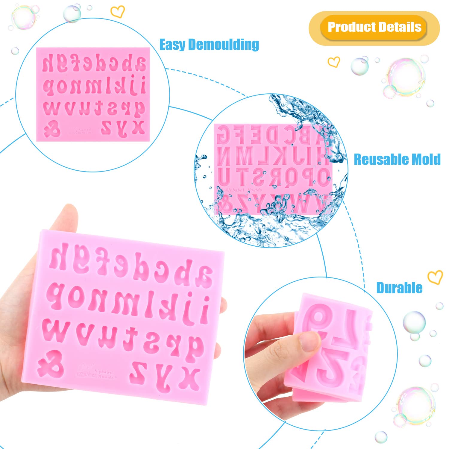 Miyahouse Letter Molds Silicone Uppercase Lowercase Alphabet Number Fondant Mold For Chocolate Covered Strawberries Birthday Par