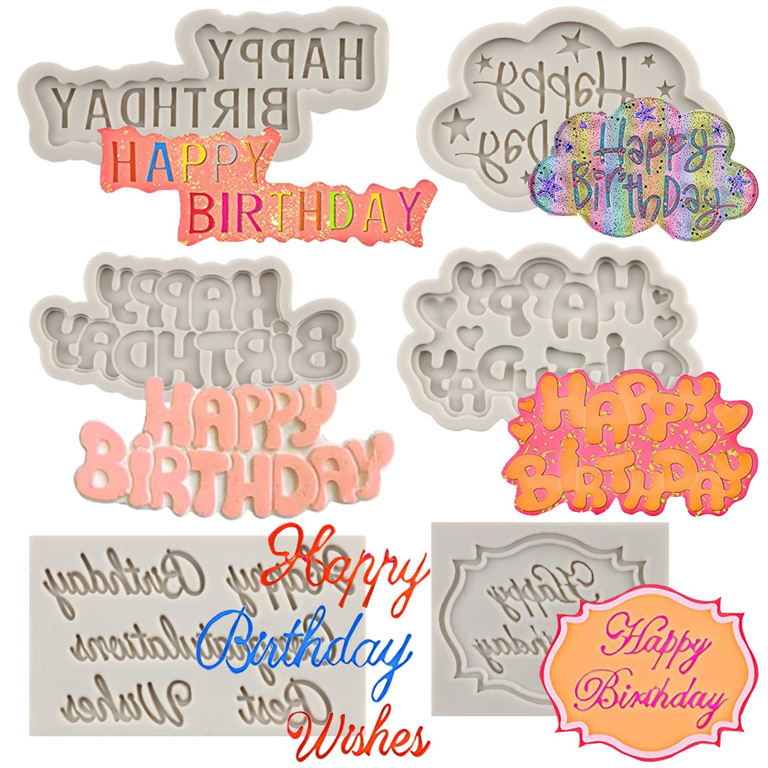 Sijiangmold Happy Birthday Silicone Molds Birthday Alphabet Fondant Silicone Mold Chocolate Molds Letters Silicone Fondant Cake