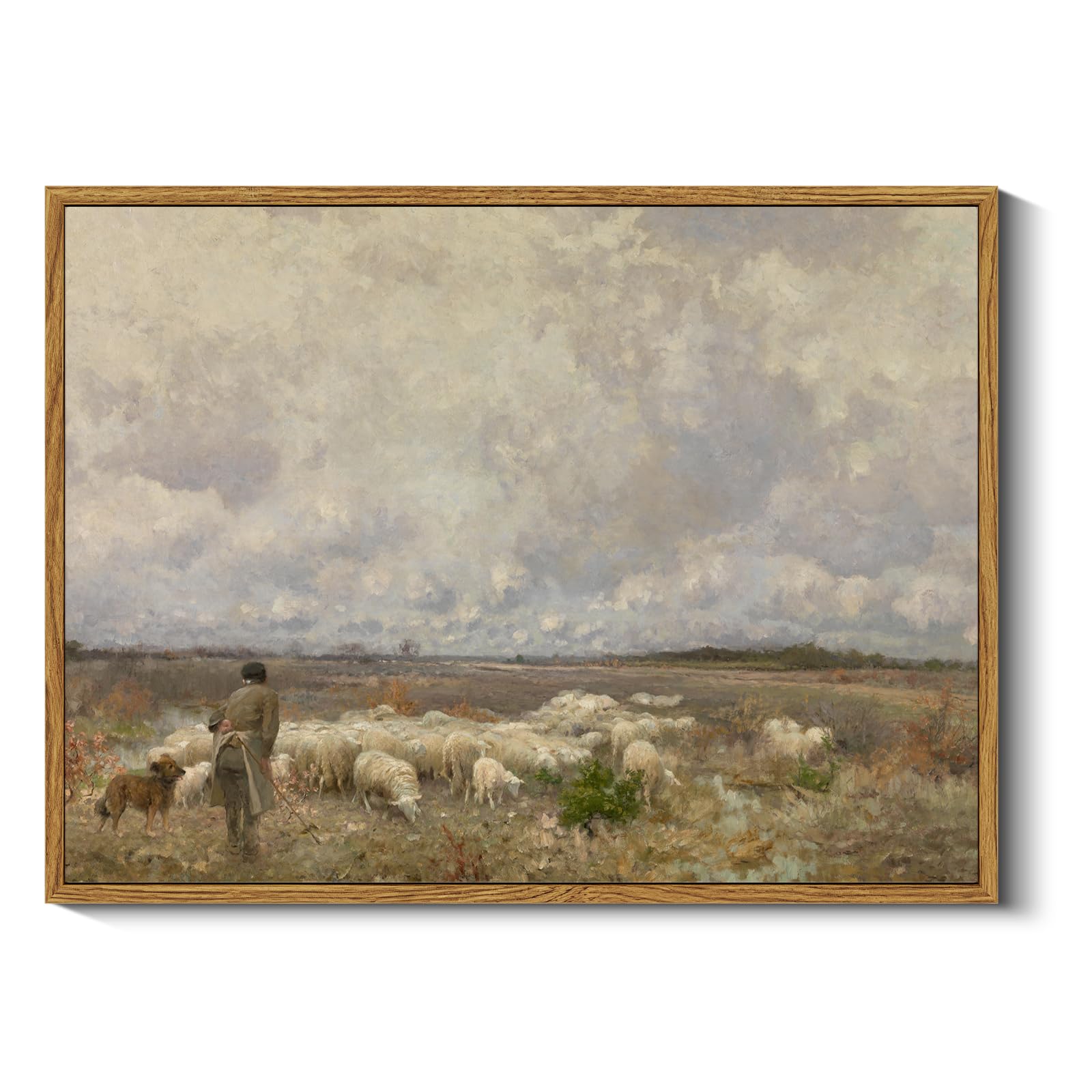 Arpeotcy Vintage Framed Sheep Wall Art Decor, Bedroom Kitchen Country Farmhouse Paintings Wall Decor, Canvas Prints Art, Christi