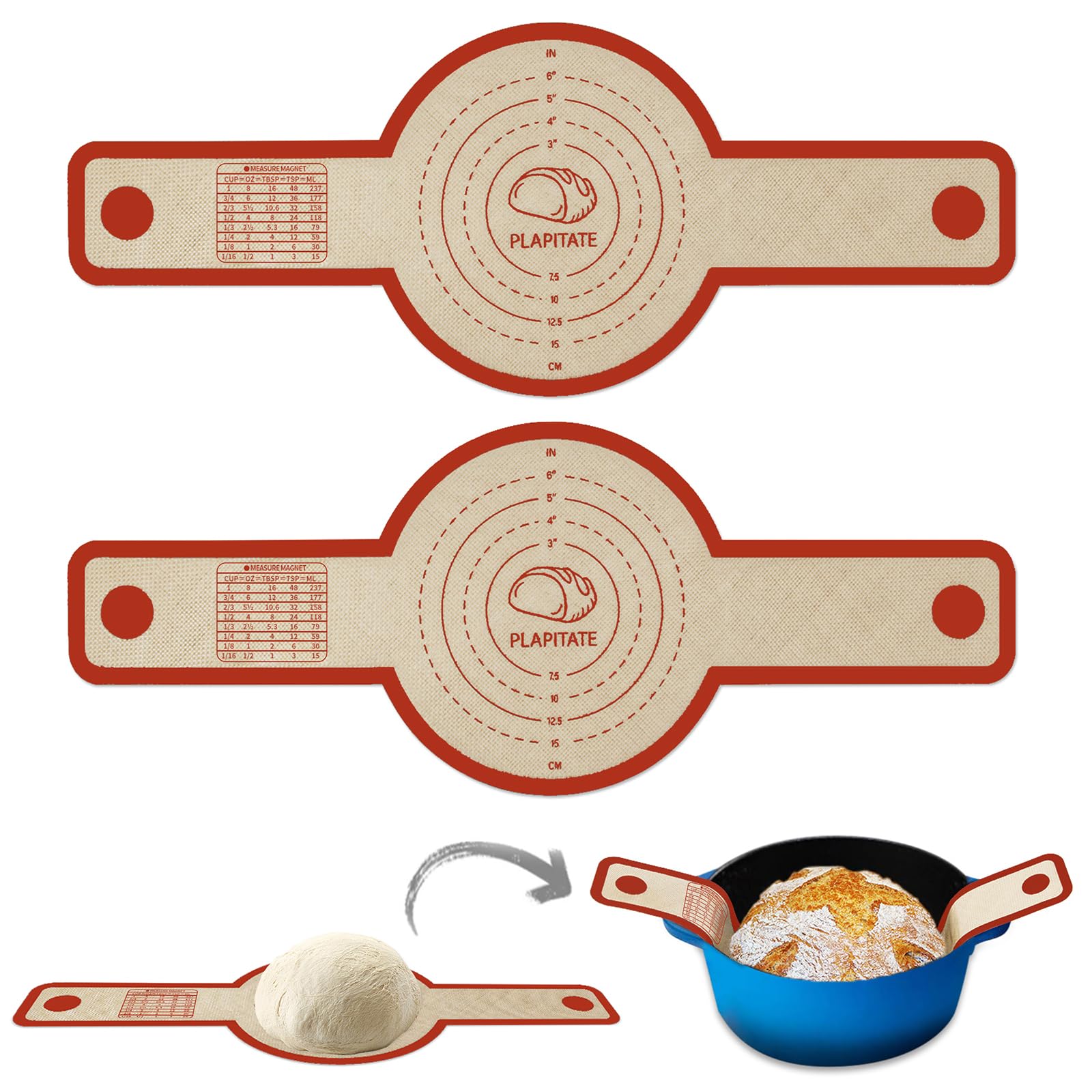 PLAPITATE Silicone Bread Sling for Dutch Oven Liner, 2 Pack Non-Stick, Easy Clean Reusable Silicone Baking Mat with Long Handles