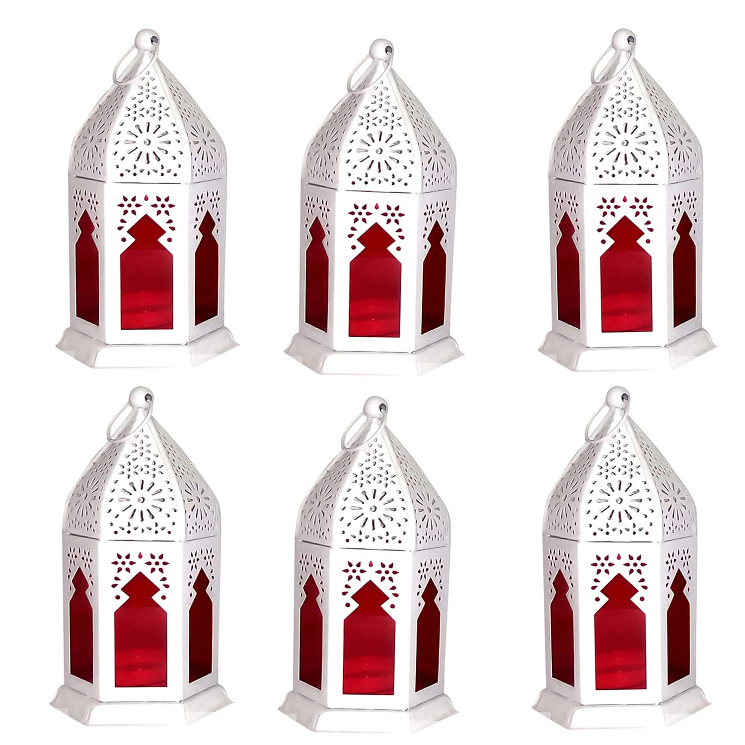 Blue Well Overseas Decorative Hanging Lantern/Lamp with t-Light Candle, Set of 6 (Size 10X10X17 cm)