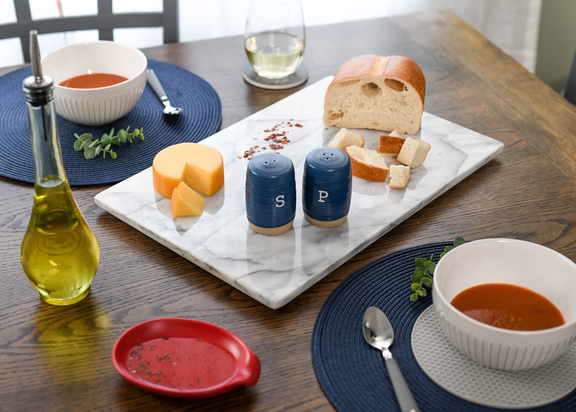 Nat & Jules Raw Bottom Navy 3 x 2 Ceramic Salt and Pepper Shaker 2 Piece Set