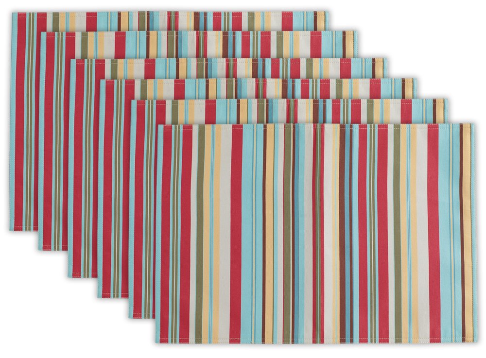 Dii Indoor/Outdoor Tabletop Collection Multi-Use, Machine Washable, Striped, Reversible Placemat Set, 13X19, Summer Print