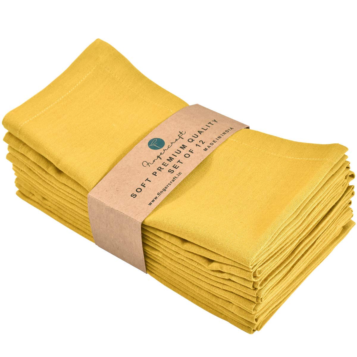 Dinner Cloth Napkins Yellow In Cotton Linen Blend Fabric 12 Pack, Premium Quality, Mitered Corners For Every Day Use Napkins Are