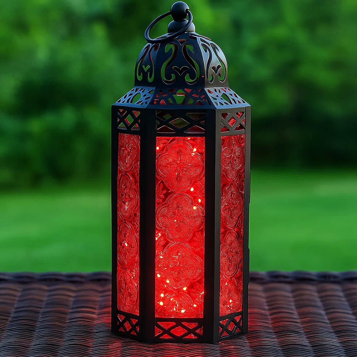 VELA LANTERNS 10.5 Metal Moroccan Decorative LED Fairy Lights Candle Lantern Holders for Indoor Home Fantasy Decor, Table Center