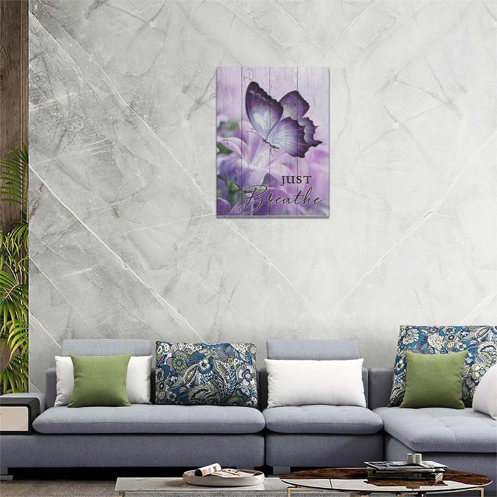 Farmhouse Butterfly Wall Art Purple Bathroom Wall Decor Butterfly Lily Flower Pictures Canvas Prints Framed Modern Just Breathe