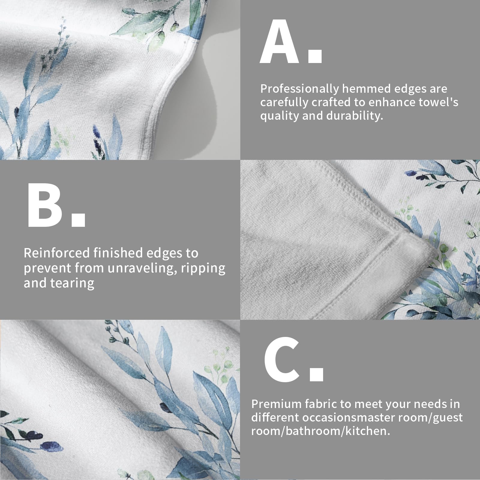 Blue Eucalyptus Hand Towels Set Of 2 Sage Leaves Soft Absorbent Small Bath Towel Kitchen Dish Guest Towel For Bathroom Hotel Gym