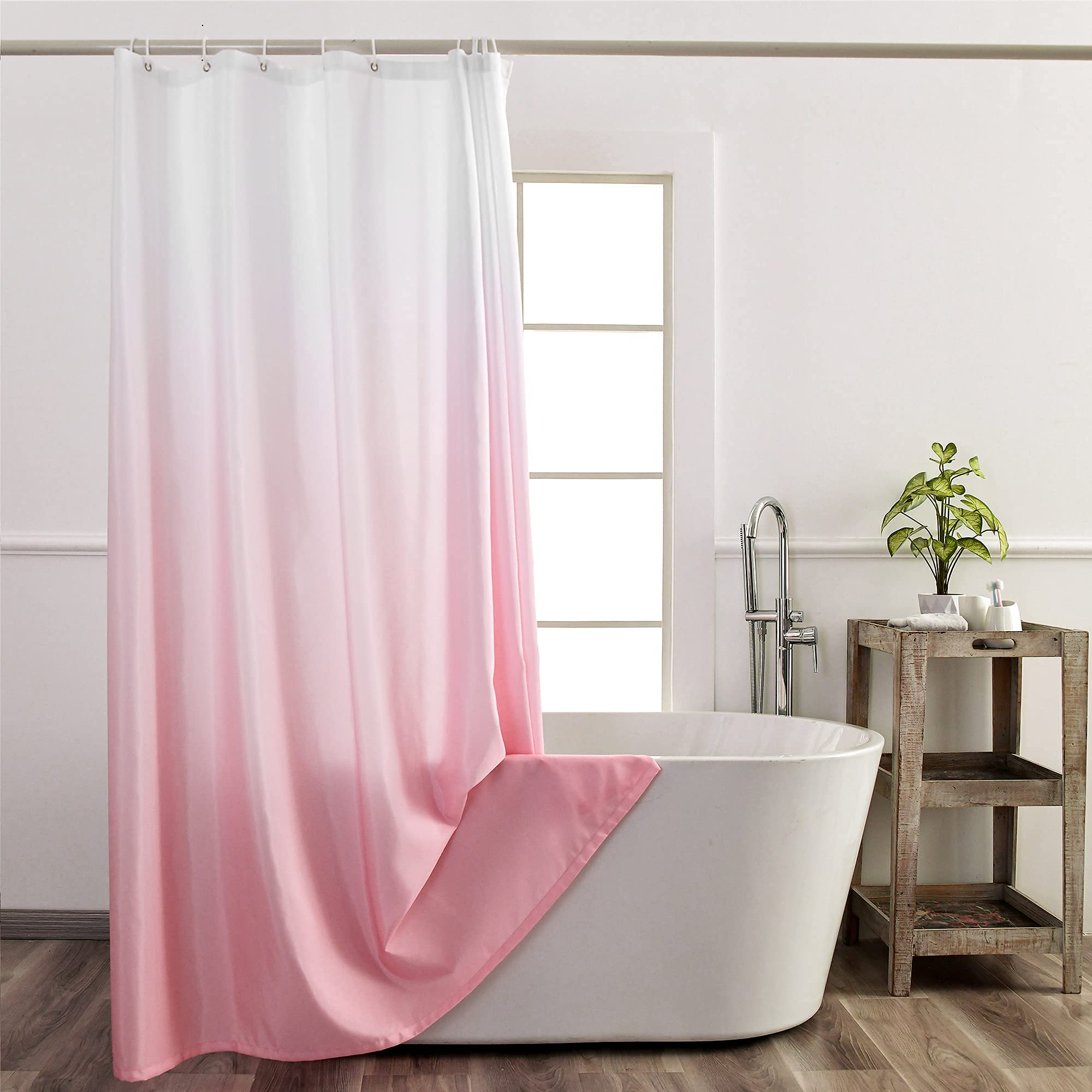 YI & ZE Ombre Pink Shower Curtain Sets for Bathroom Accessories Fabric Polyester Waterproof Modern Shower Curtain Liner with 12 Hooks Pink W72xL84