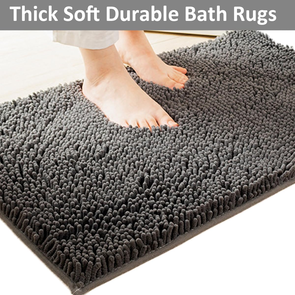 Bathroom Rugs Set Plush Chenille 3 Piece Bath Mat Washable Bath Rugs with Non Slip Backing Bath Carpet Absorbent Shower Rugs Bathroom Mats and Toilet Rug Bath Mats for Bathroom Bedroom  Kitchen Tub