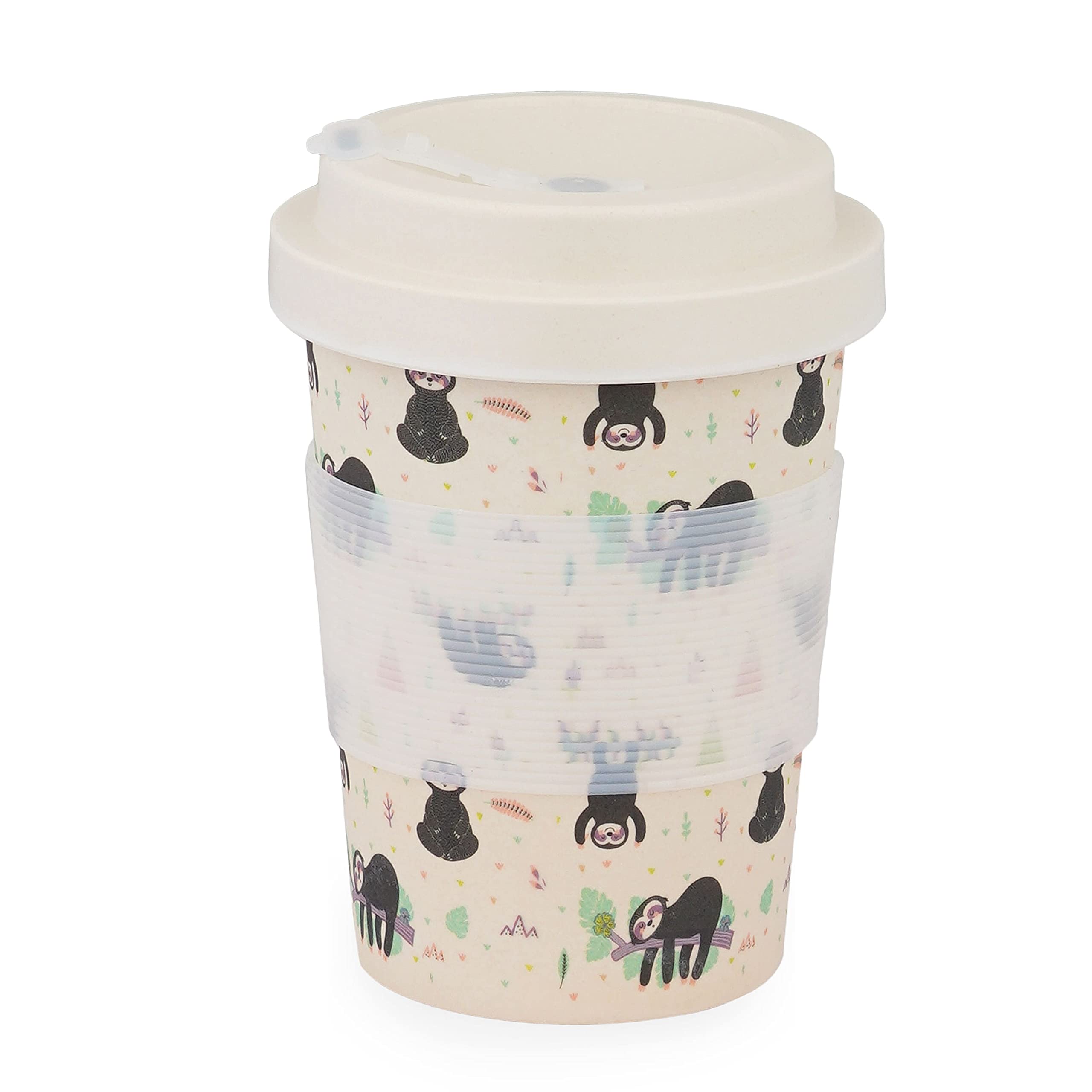 Earthism EcoFriendly Bamboo Fibre Travel Reusable Coffee Mug with lid 350 Ml (Lazy Sloth)