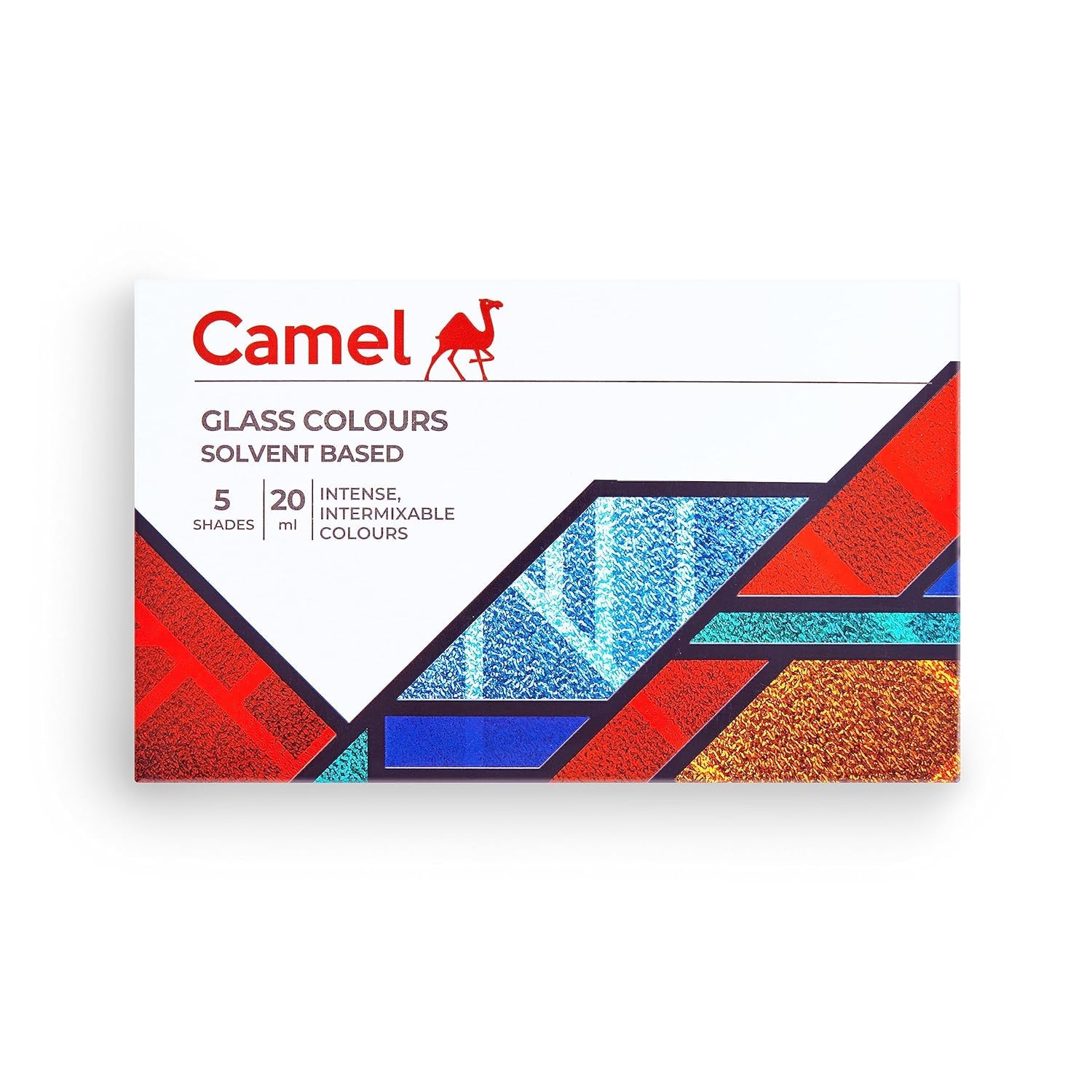 Camel Solvent Based Glass Colours - 5 Shades Set (20 Ml Each) | Transparent Gloss Finish For Glass, Acrylic & Decorative Art