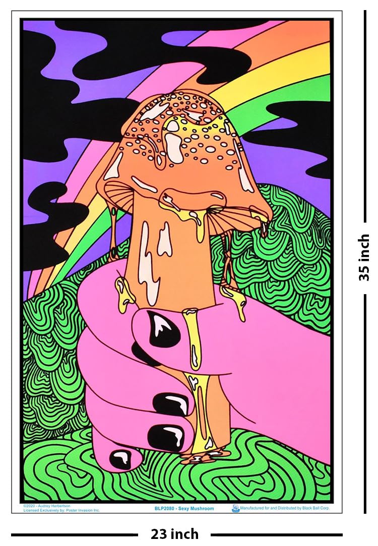 Sexy Mushroom (By Audrey Herbertson) Blacklight Poster - Authentic Blacklight-Reactive Flocked Material - 23'' X 35''