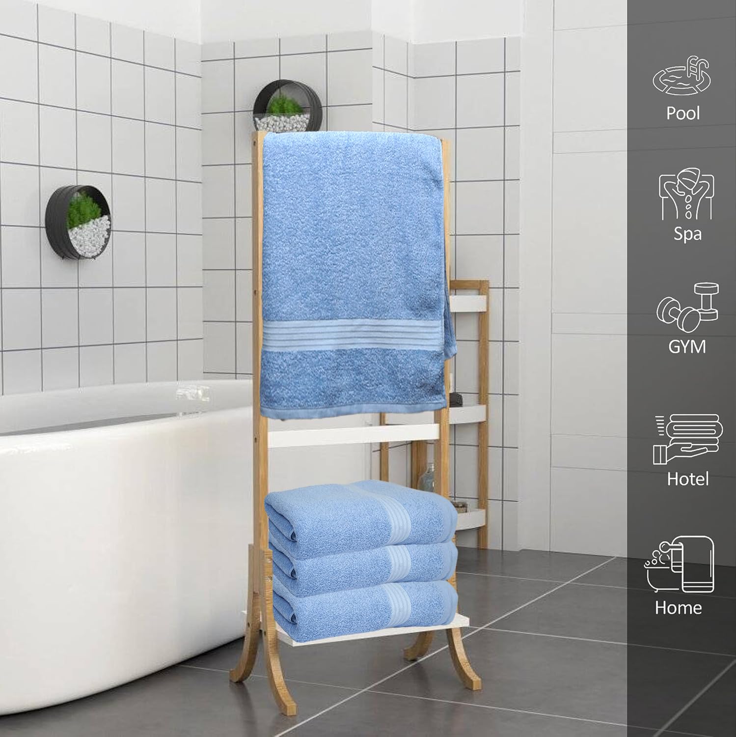 Textila 100% Cotton Extra Large Bath Towels - 30X60 (4-Pack, Blue) - Highly Absorbent, Super Soft, And Luxurious For Bathroom, P