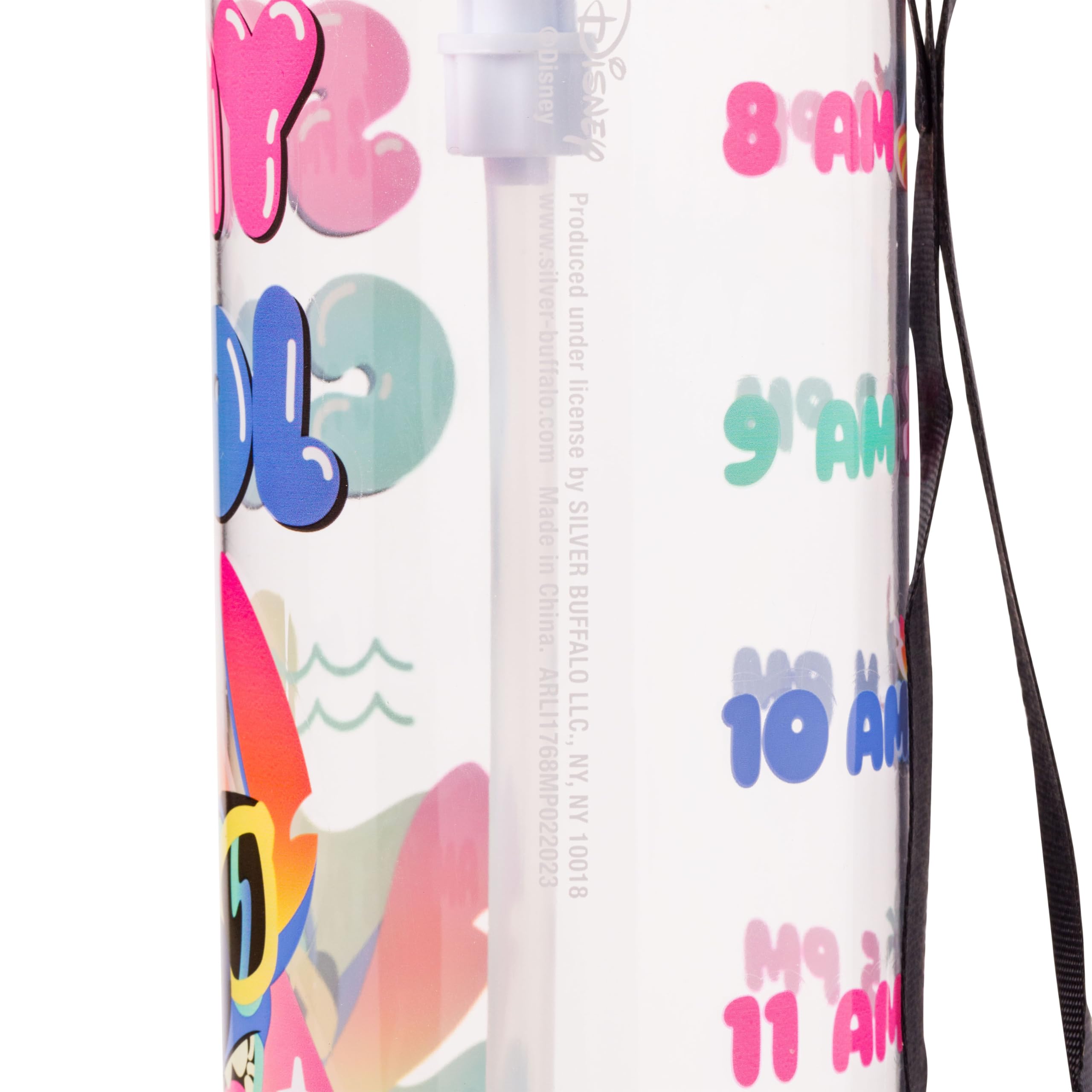 Silver Buffalo Disney Lilo And Stitch Stay Cool Hydration Tracker Schedule Plastic Water Bottle With Locking Lid, Strap, And Str