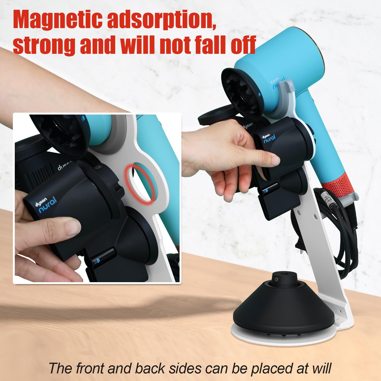 Catoomuu Hair Dryer Stand Holder For Dyson Supersonic, Dyson Blow Dryer Accessory Organizer, Attachments Counter Storage Rack, W