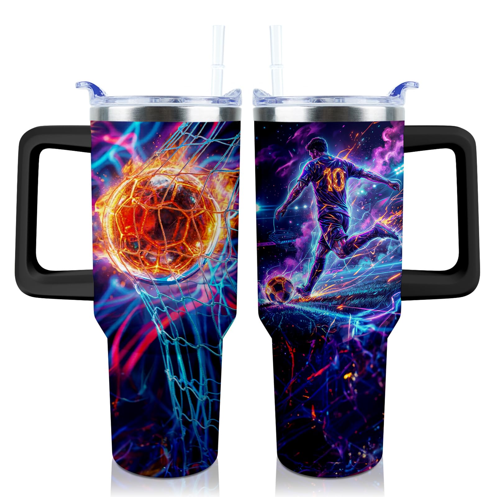 WENININOK Soccer Cup 40 oz Tumbler with Handle and Straw Lid Leak Proof - Soccer Tumbler for Soccer Gifts for Team Coach - Stain