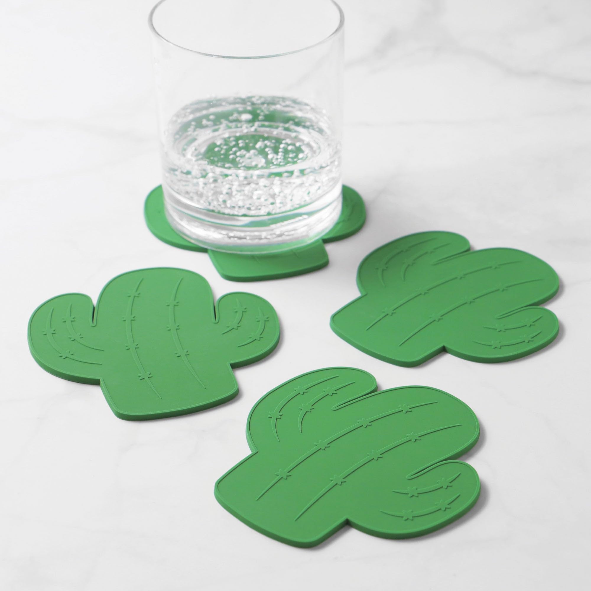 Upware Silicone Coasters For Drinks Set Of 4 Non Slip Anti Stain Heat Resistant Durable Reusable Silicone Drink Coasters (Cactus