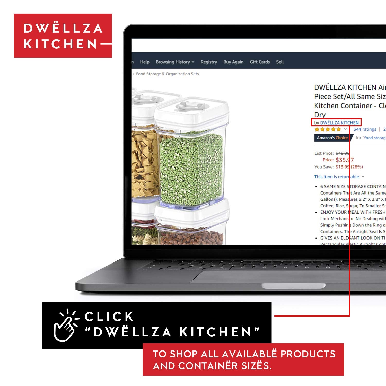 Dwllza Kitchen Airtight Food Storage Containers - 4 Piece Set Air Tight Pantry Storage Containers Clear Kitchen Organization And