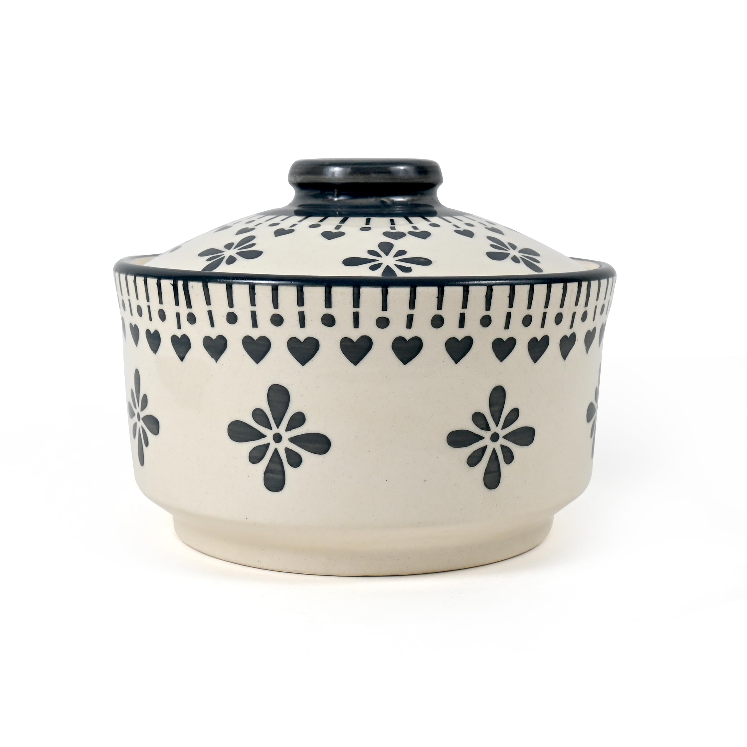 Shadowgreen- Ceramic Serving Donga Set With Lid - Gravy Donga Set - Dinner Bowl With Lid - (Set Of 3-750Ml 500Ml 250Ml) (Grey Jh