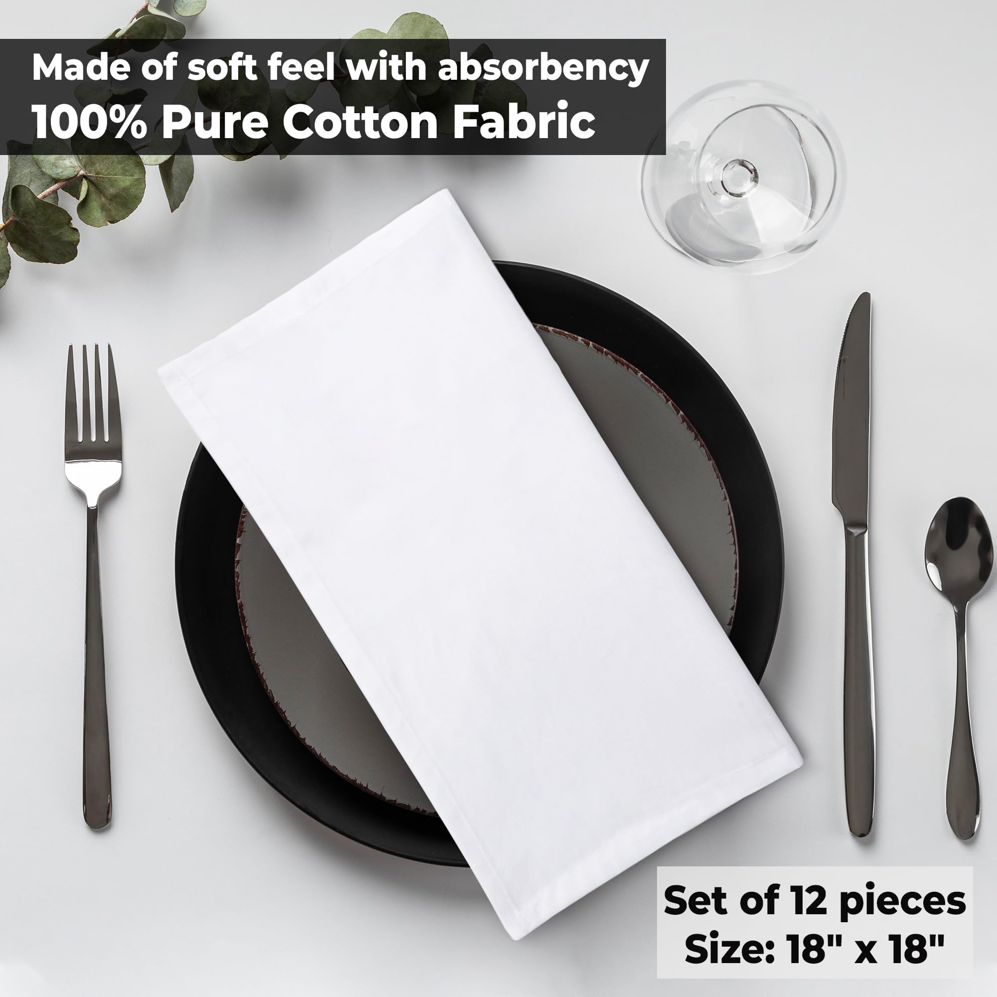 Urban Villa (Set Of 12) Dinner Napkins Solid White Color Cloth Napkins 100% Cotton Dinner Napkins Size 18X18 Inches Cloth Napkin