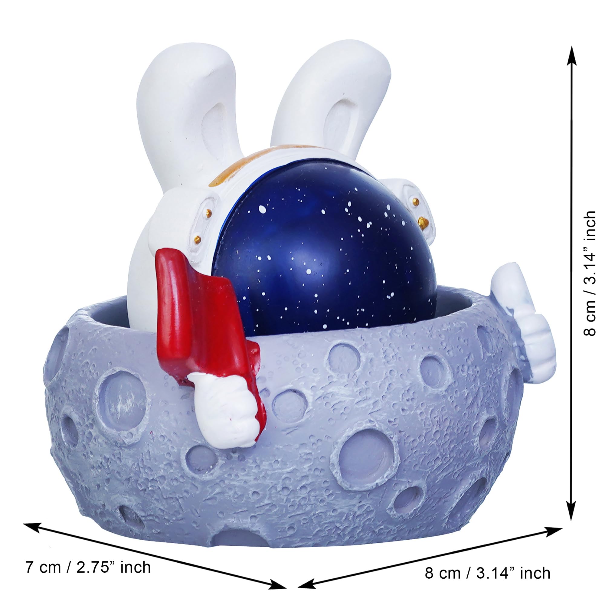 Ecraftindia Rabbit Astronaut Miniature Statue On Moon Shaking Head With Red Flag Decorative Showpiece For Home Decor Living Room