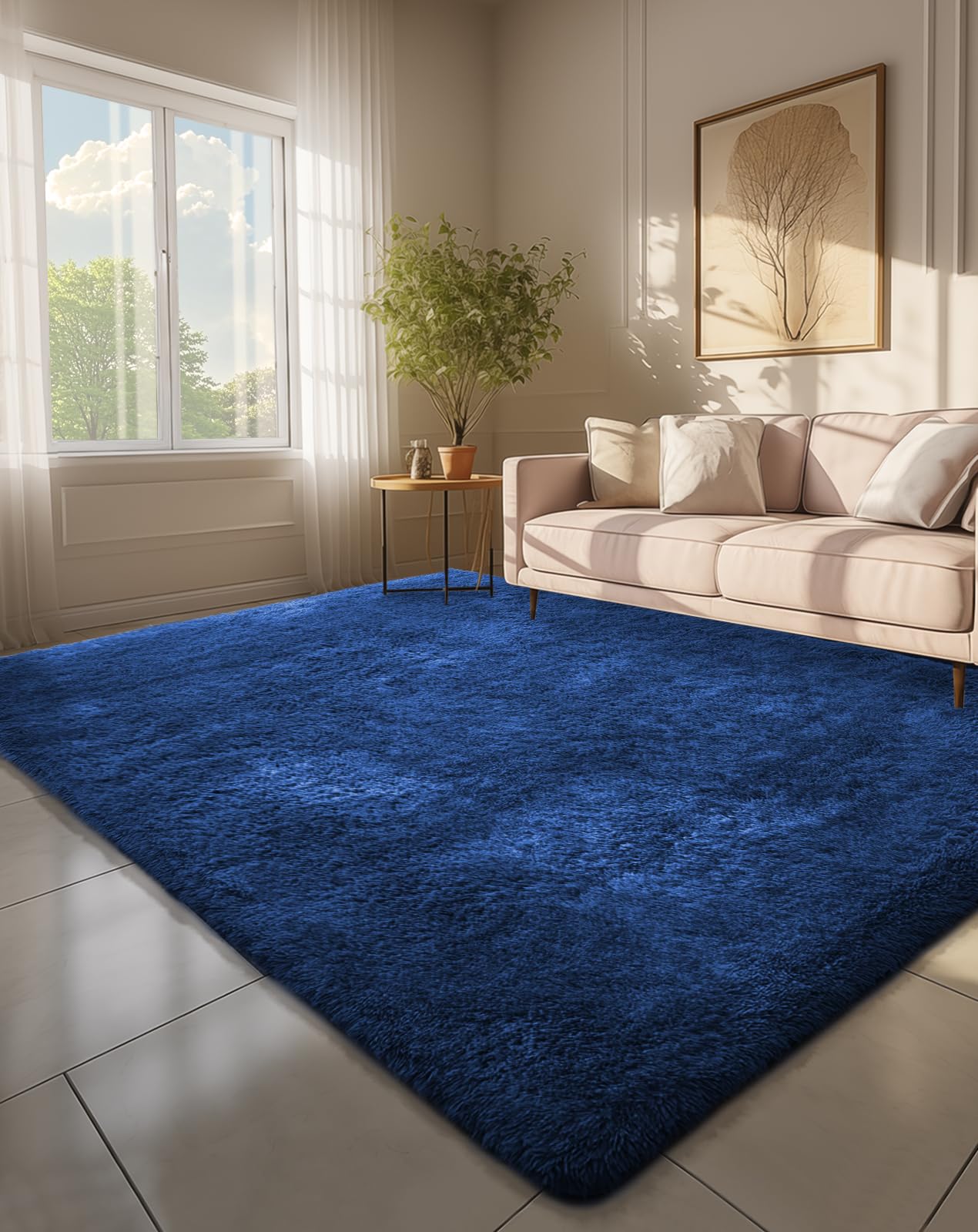 Ophanie 6x9 Blue Rugs for Living Room, Large Fluffy Shag Fuzzy Plush Soft Area Rugs, Floor Shaggy Navy Carpets for Bedroom, Carp