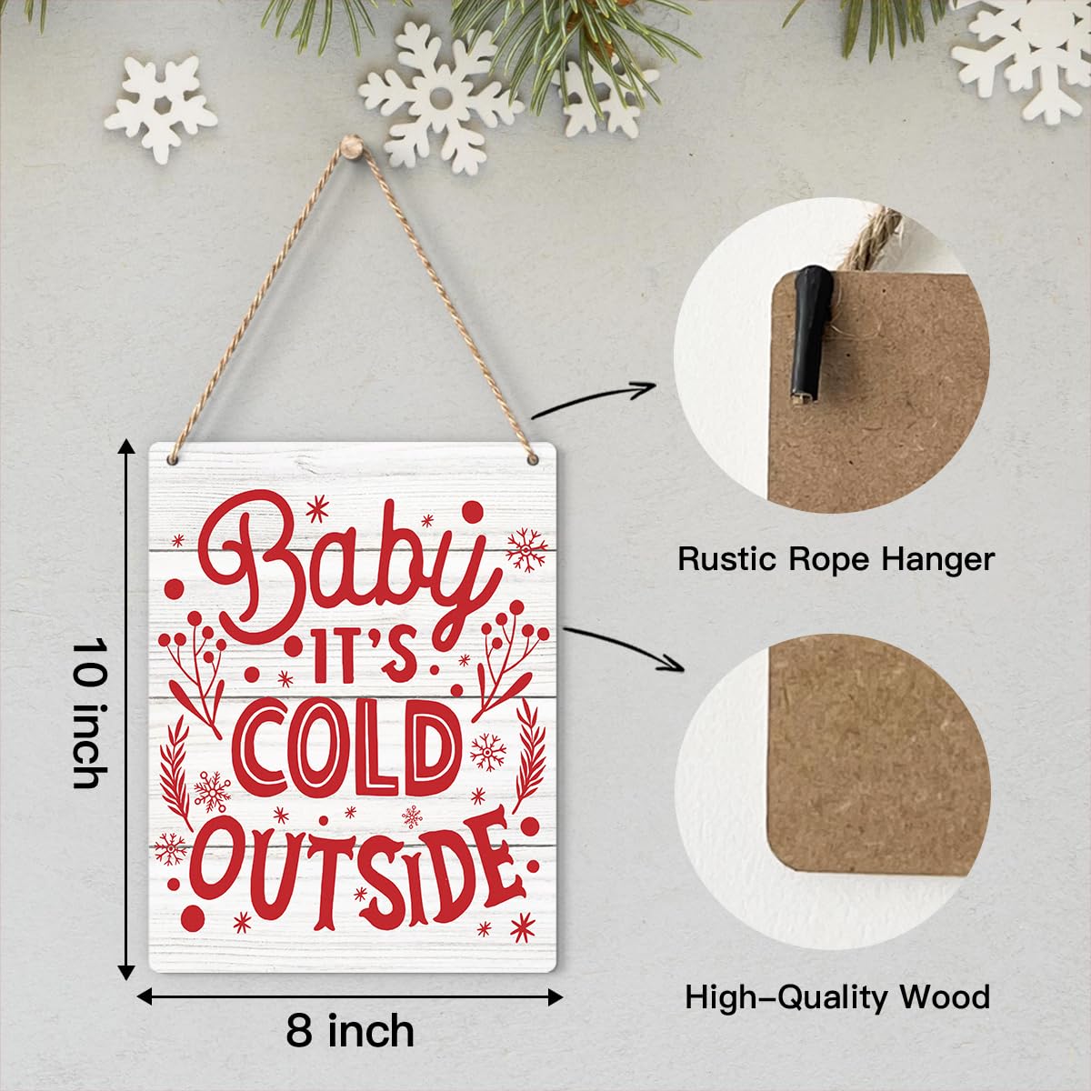 Gnomes Merry Christmas Wooden Sign Snowflake Winter Decoration Rustic Hanging Plaque Home Wall Art 8 x 10 Sign Wall Decor for Fa