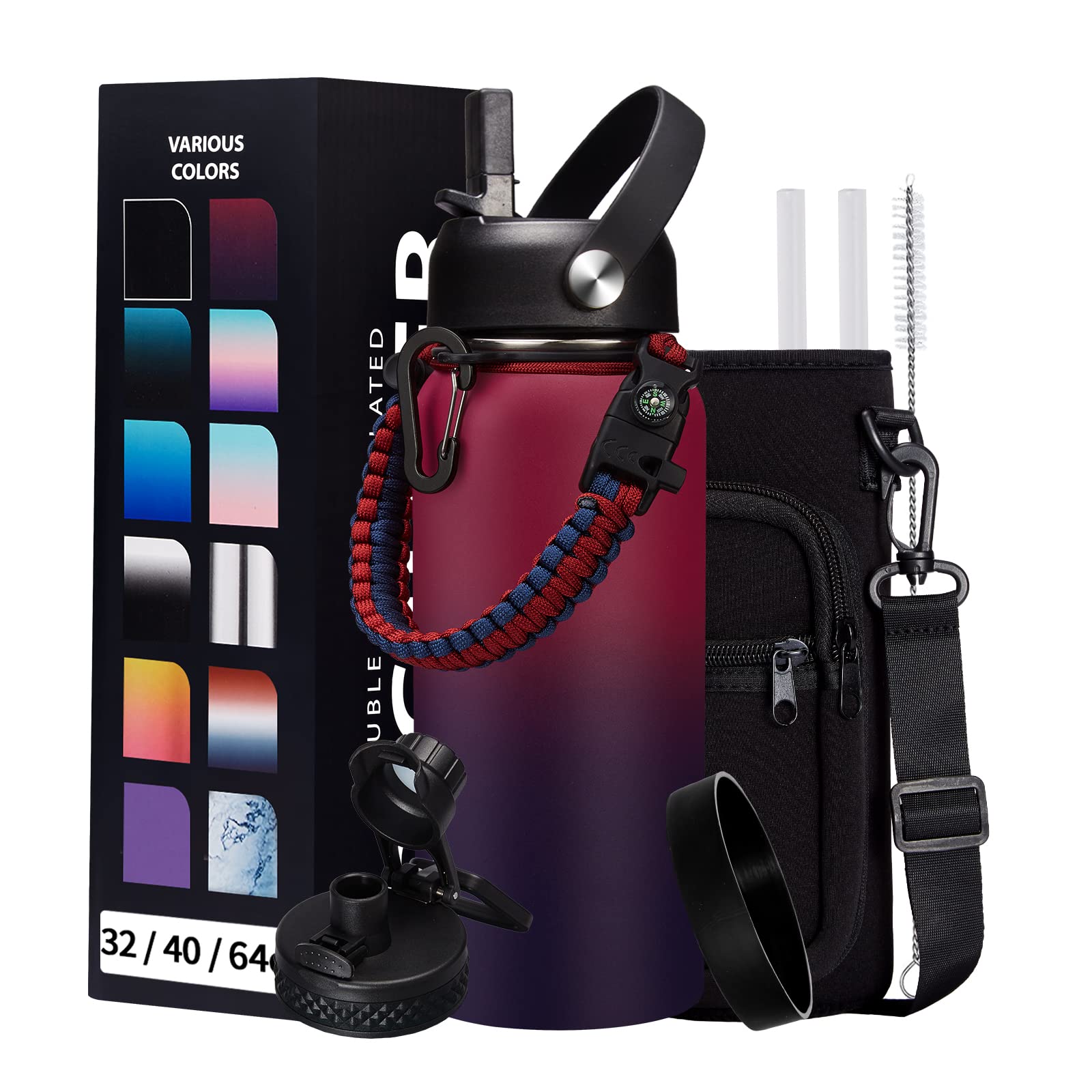 32Oz Insulated Water Bottle With Straw - Spout Lid, Sweat-Proof & Bpa-Free Metal Reusable Water Bottles, Wide-Mouth Vacuum Insul