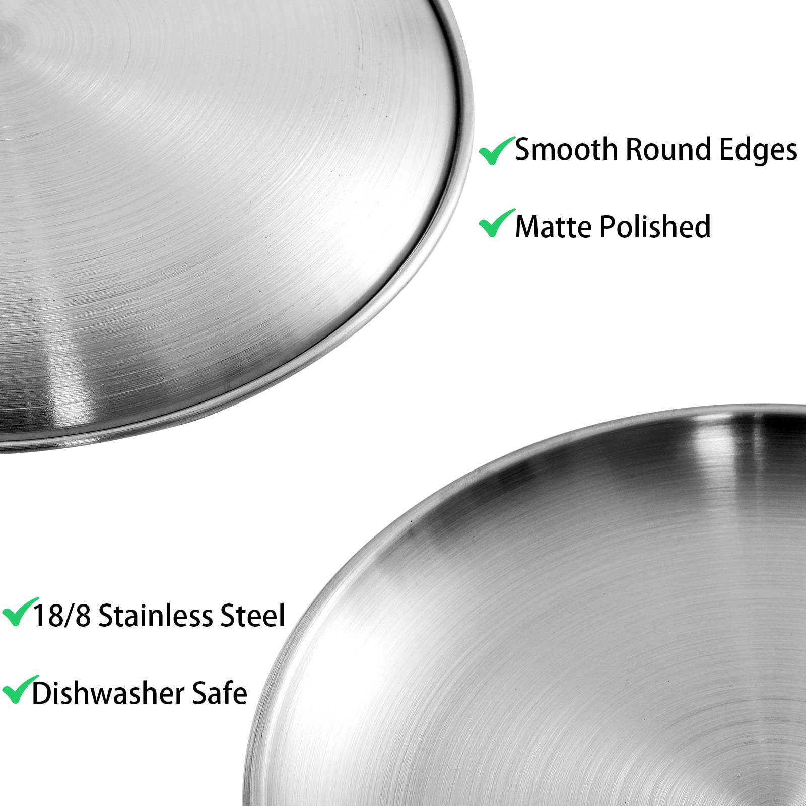 Fasmov 8 Pack 8 Inches 18/8 Stainless Steel Plates, Metal 304 Dinner Dishes Serving Camping Plates For Picnic Outdoor Camping, R
